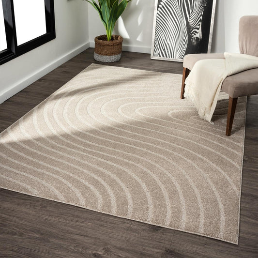 LUXE WEAVERS Modern Geometric Wave Beige 4x6 Area Rug