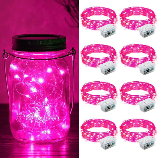 ZGWJ 8 Pack Fairy Lights Battery Operated, 7ft 20 Mini LED Fairy String Lights Silver Wire 3 Modes for DIY, Parties, Wedding, Bedroom, Halloween Christmas Decoration Pink