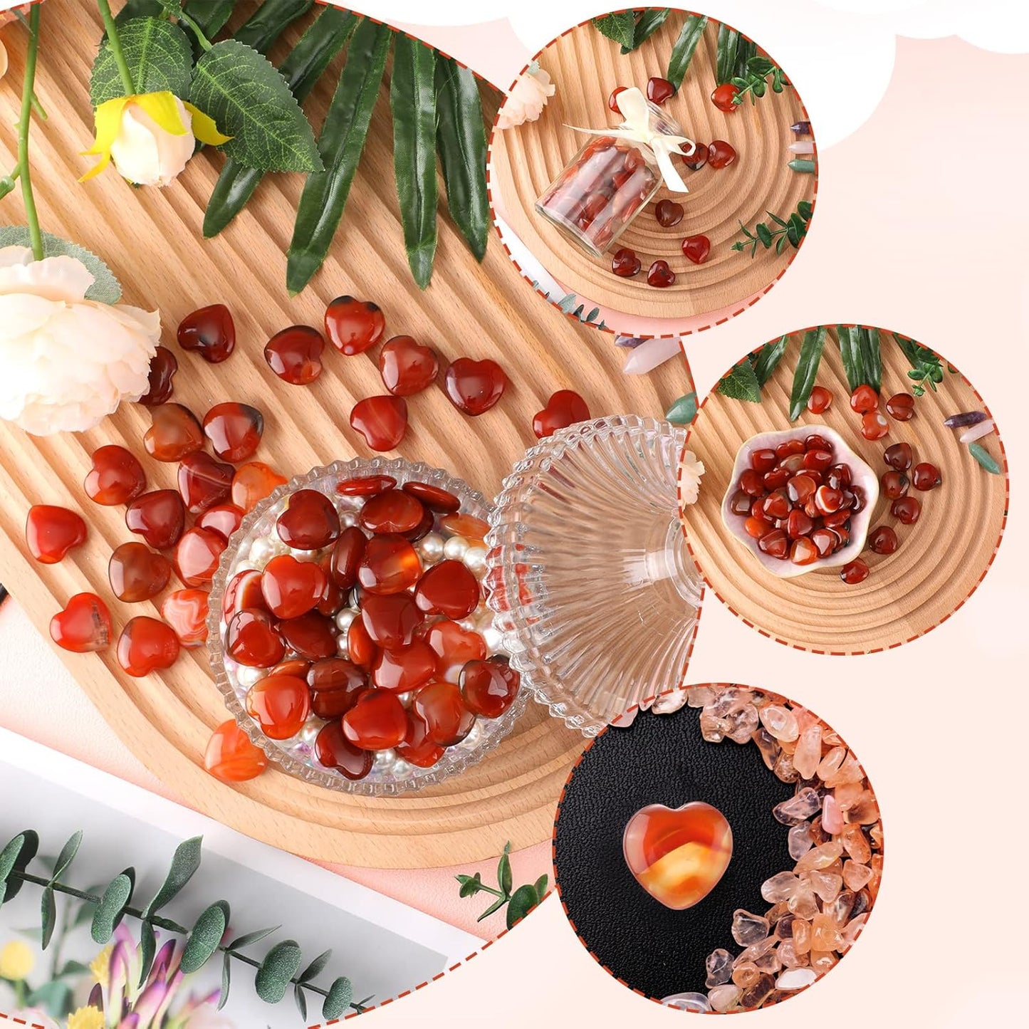 Gerrii 50 Pcs Heart Healing Stone Bulk Quartz Heart Inspirational Stones Gift for Women Love Pocket Polished Natural Energy Balancing Meditation 0.8 Inch(Red Carnelian Agate)