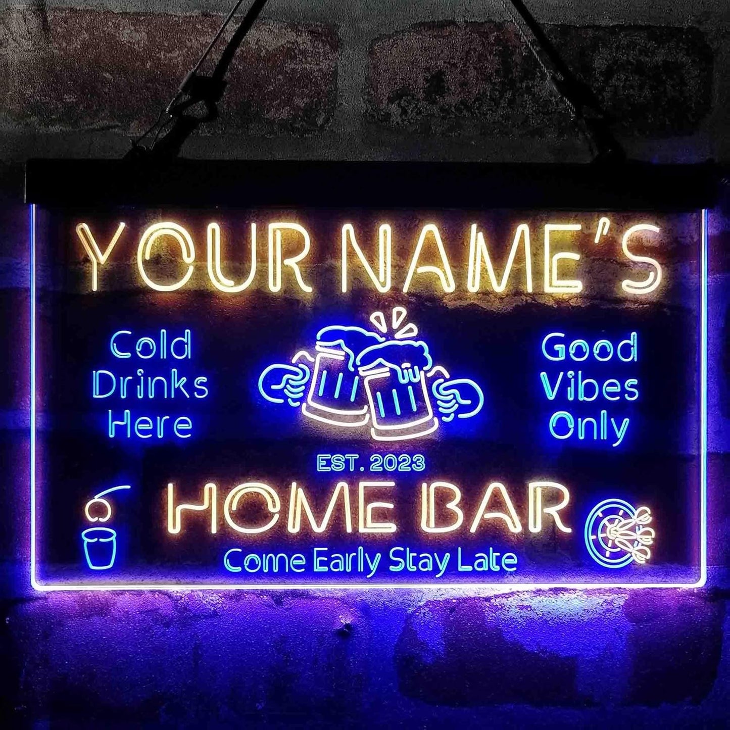 ADVPRO Personalized Your Name Custom Home Bar Beer Established Year Dual Color LED Neon Sign Blue & Yellow 12 x 8.5 Inches st6s32-p1-tm-by