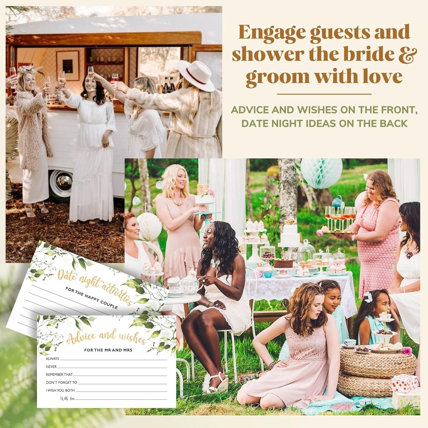 Advice and Wishes for The Mr and Mrs - 50 Wedding Advice Cards for Bridal Shower Decorations, Bridal Shower Advice Cards for Bride and Groom, Bridal Shower Games Advice and Well Wishes Cards