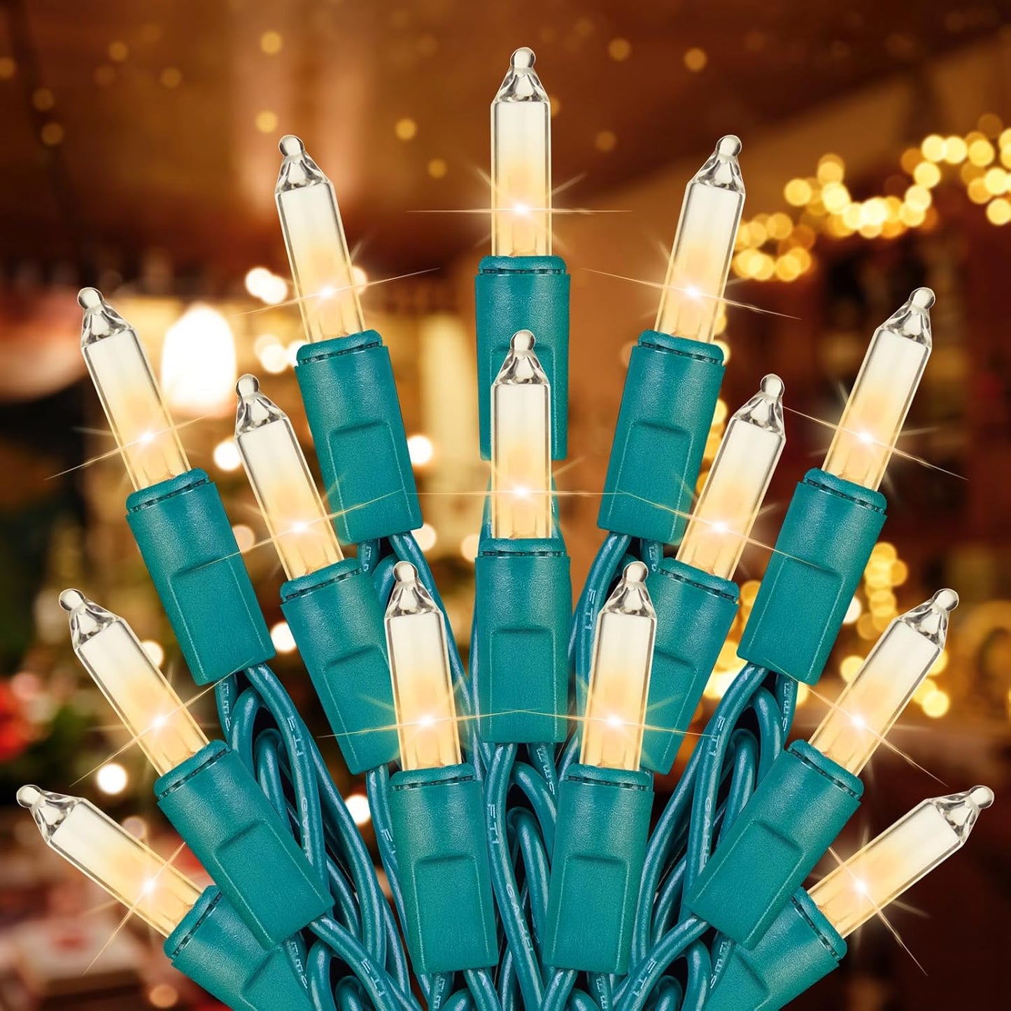 Brightown Clear Christmas String Lights, 100-Count 25ft Incandescent Bulb Mini Lights for Indoor Holiday Decor, Christmas Tree Garland Wedding Party Multi-Use Festival Decoration, Green Wire