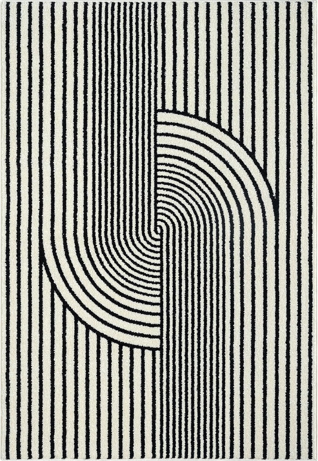 Abani Nuevo Collection Area Rug - Mid-Century Black and White Arch Knot Design - 6' x 9' - for Living Room, Bedroom & Office