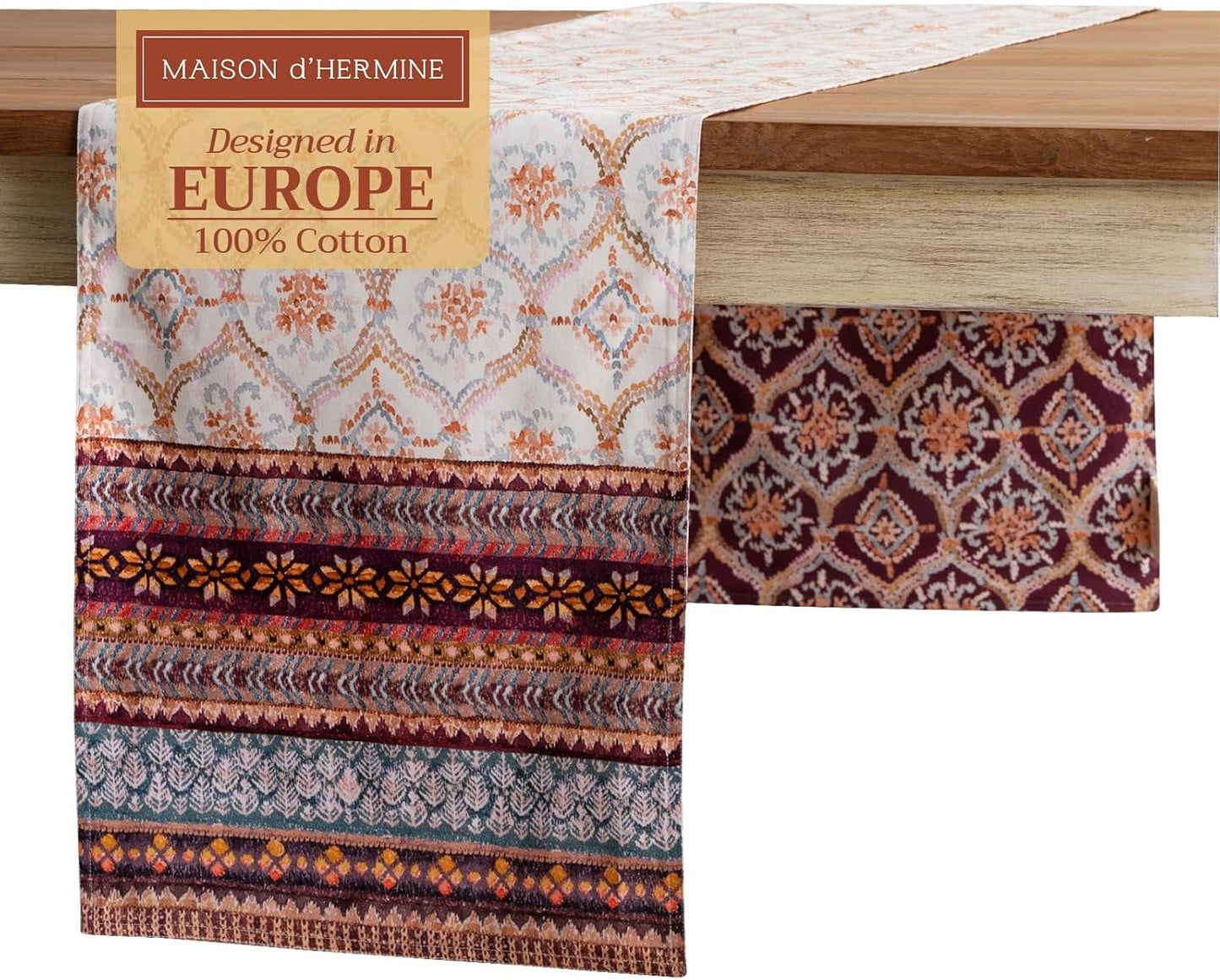 Maison d' Hermine Table Runner 100% Cotton Double Layer Table Runners 72 inches Long for Thanksgiving Christmas Decorations Home Kitchen Dining Party Wedding (Fair Isle, 14.5" x 72")