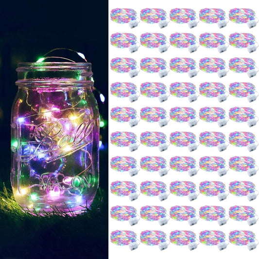 ZGWJ 50 Pack Fairy Lights Battery Operated, 7ft 20 Mini LED Fairy String Lights Silver Wire 3 Modes for DIY, Parties, Wedding, Bedroom, Halloween Christmas Decoration Multicolor