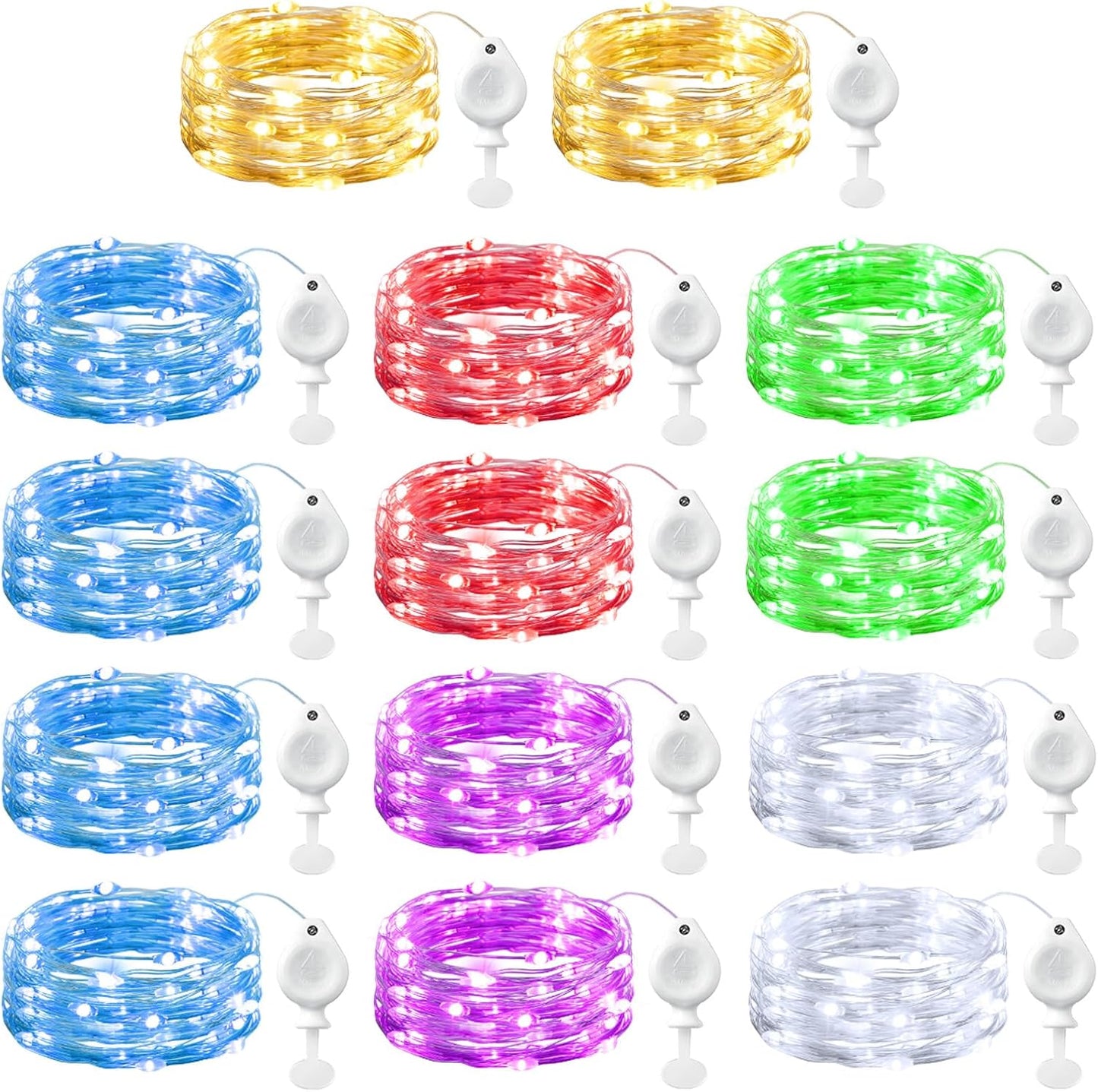 Brightown 14 Pack 6 Color LED Fairy Lights Battery Operated String Lights, 7ft 20LED Waterproof Silver Wire String Lights, Firefly Starry Moon Lights for Mason Jars DIY Christmas Wedding Party Bedroom