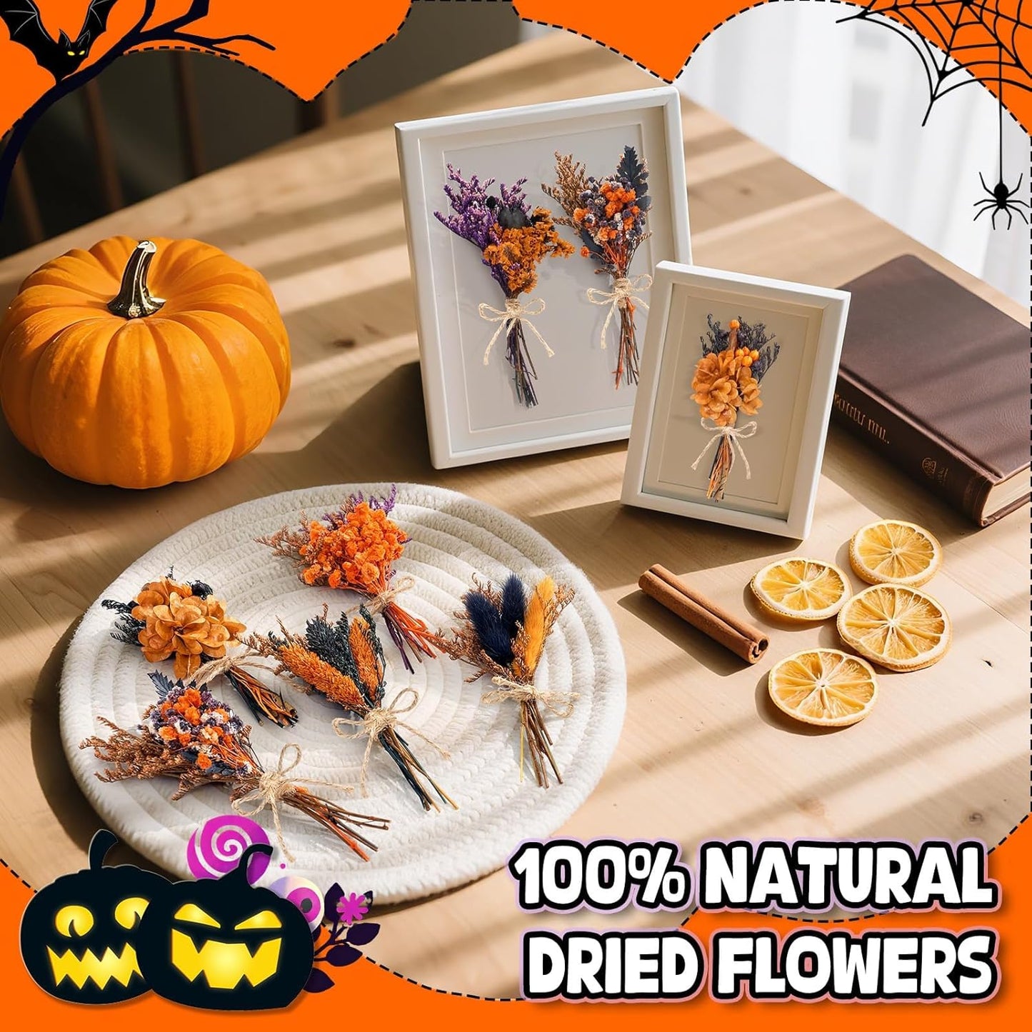 12/24 PCS Charming Dried Flowers Bouquet for Vase Various Dried Wildflowers with Stems Mini Handmade Wildflowers Natural Real Flowers Bulk Flowers Craft (Colorful World, 12PCS)
