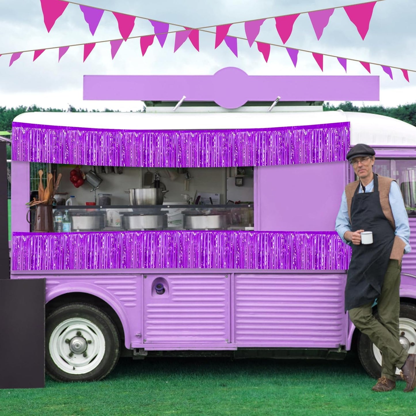 3 Pack 10 Feet Purple Foil Fringe Garland Metallic Tinsel Streamers Banner Wall Hanging Curtain Backdrop for Parade Floats, Christmas Day, Valentine's Day, Thanksgiving, Birthday Party Decorations