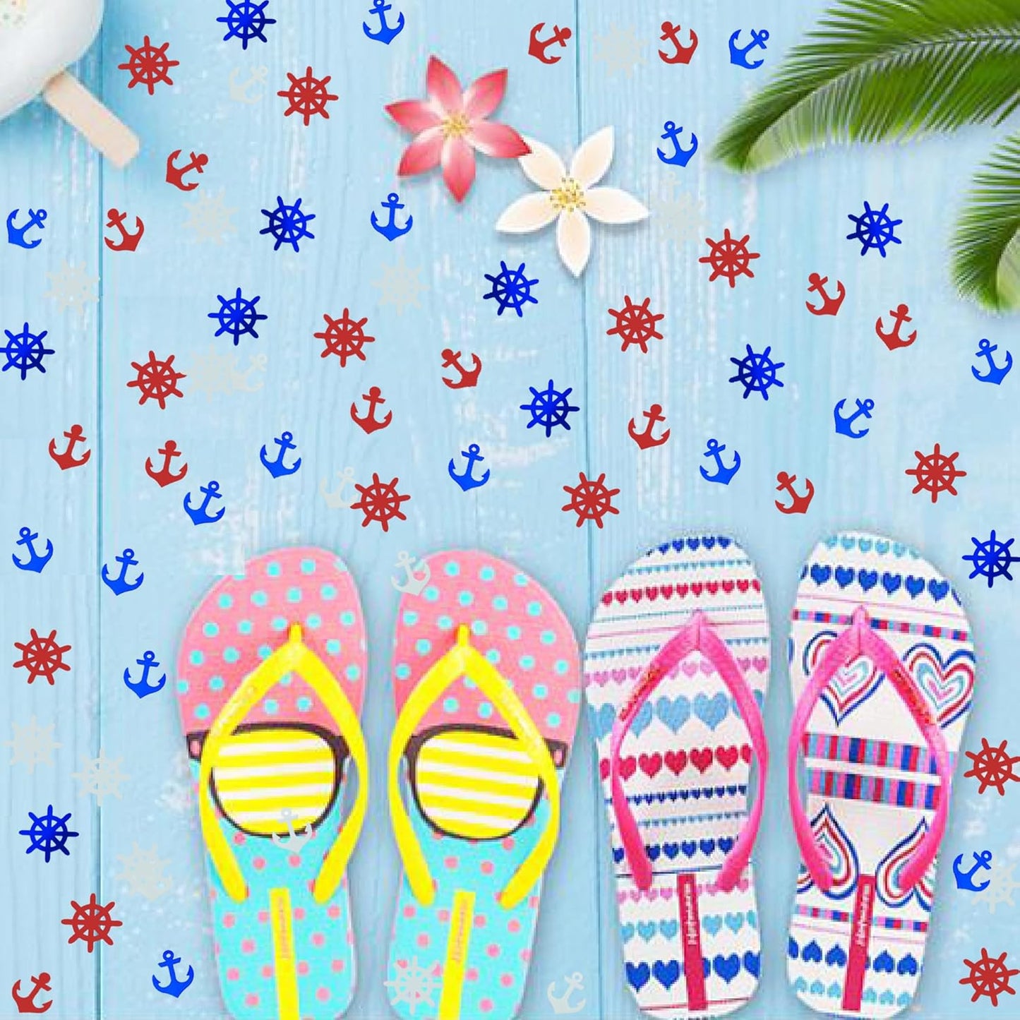 Confetti Anchor Rudder Party Favor Table Metallic Foil Party Decoration Nautical Baby Shower Birthday for Patriotic Wedding Engagement Bachelor Theme Red White Blue(Anchor)