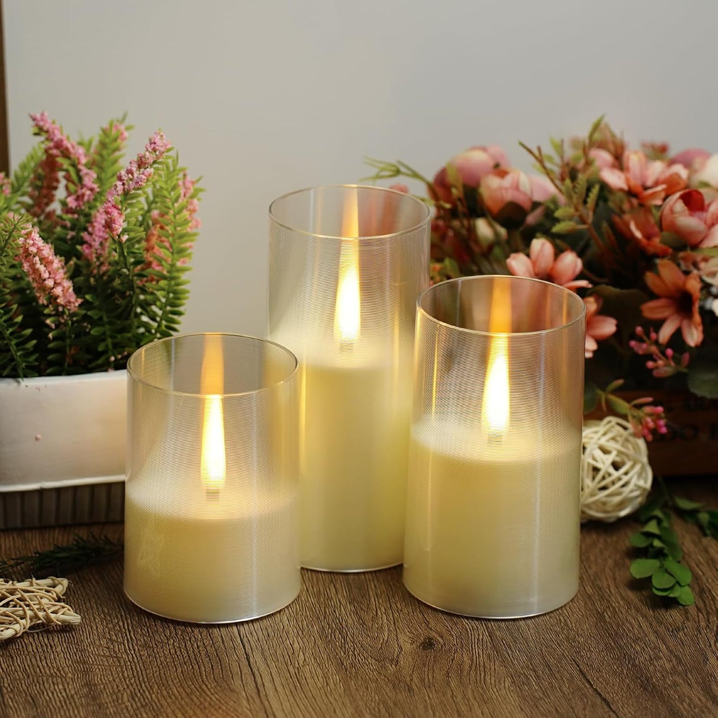 Flameless LED Candles, Upgraded Realistic Flickering Pillar Battery Operated Candles with Remote Timer, Acrylic Electric Set of 3 for Romantic Ambiance and Home Decoration（Ivory）