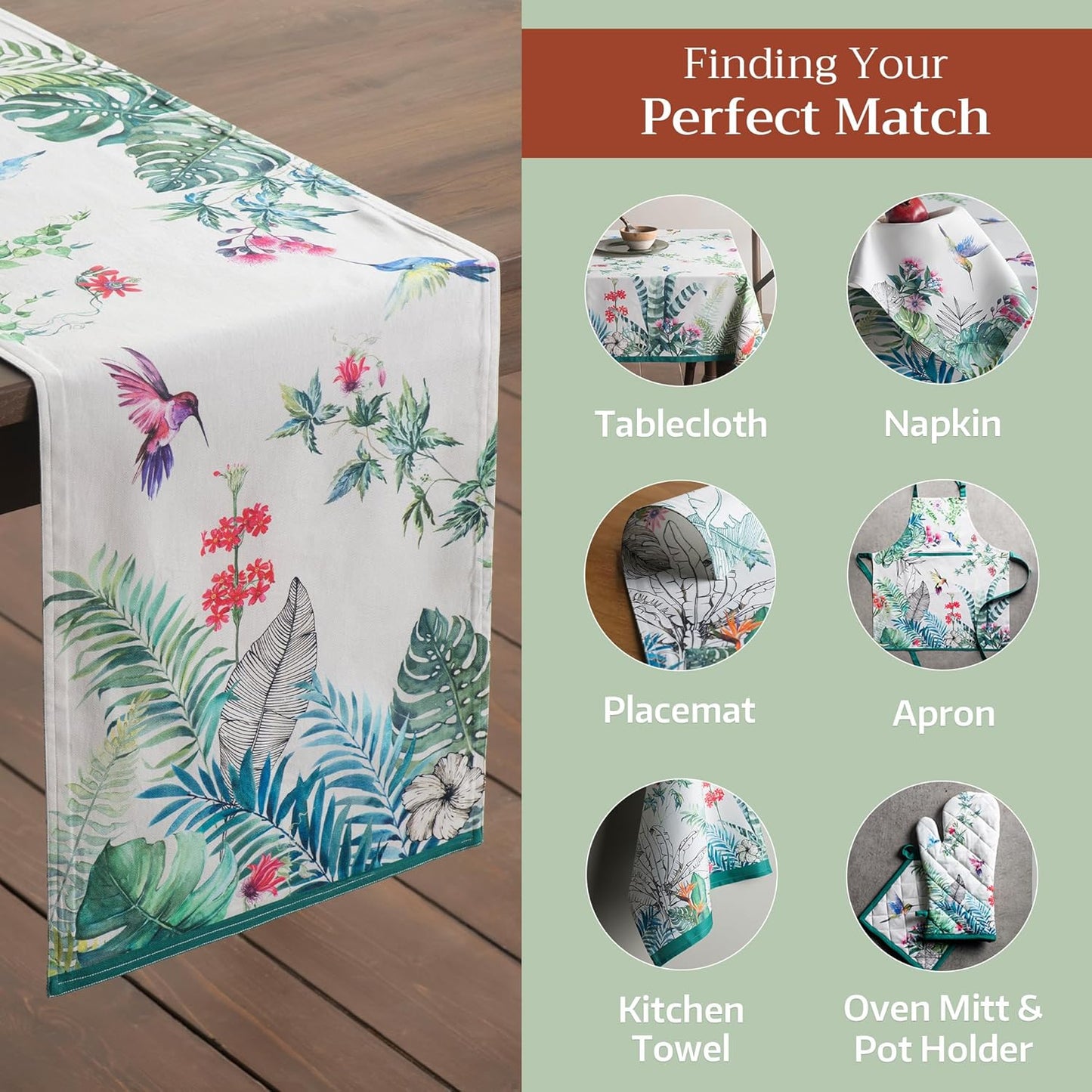 Maison d' Hermine Table Runner 100% Cotton Single Layer Table Runners 108 inches Long Decorative for Kitchen Dining Party Baby Shower Wedding Bridal Shower Spring Summer (Tropiques, 14.50" x 108")