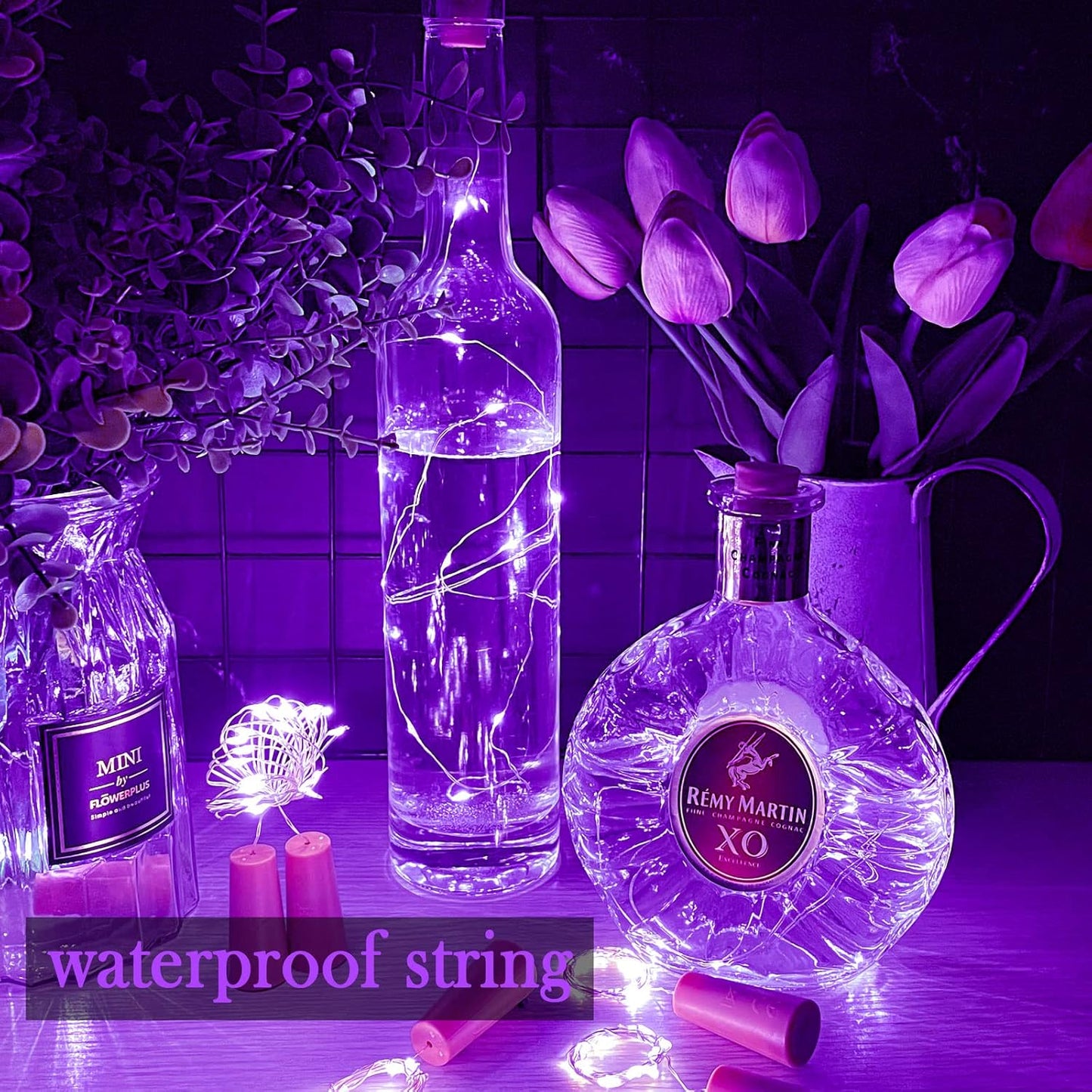 Wine Bottle Lights with Cork 15Pack 10 LED 40 Inches Battery Operated Silver Wire Liquor Fairy Mini String Lights for Party Christmas Halloween Wedding Decoration (Purple)