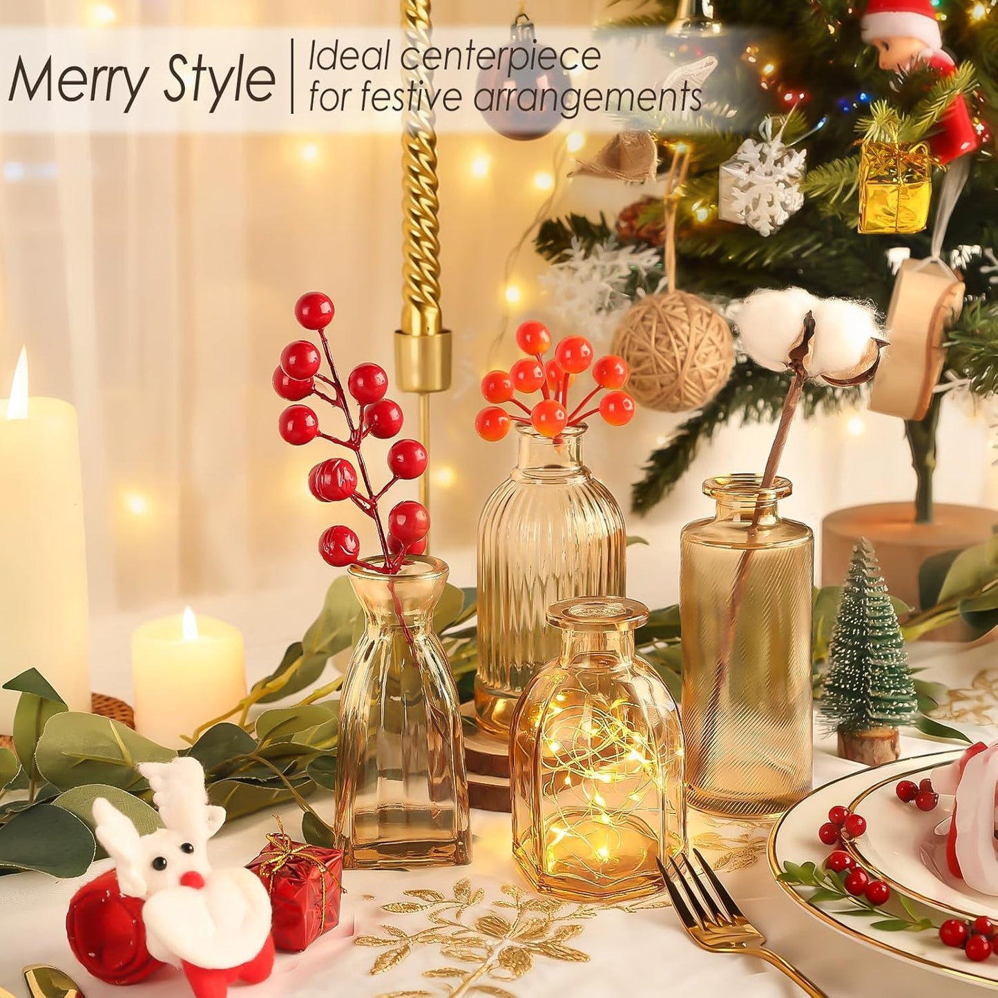 Amber Glass Bud Vases Set of 36, Mini Flower Vase for Centerpieces, Small Gold Bud Vases in Bulk for Wedding Decorations, Vintage Vase for Table, Recepetion, Home Décor