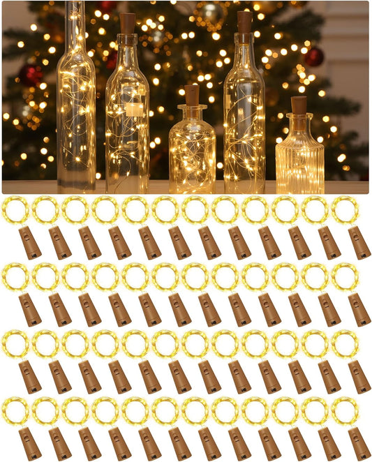 Hortsun 80 Pack Wine Bottle Lights with Cork Fairy Mini String Lights Battery Operated Mini Waterproof 7 ft Silver Wire 20 Led Cork Shape for Christmas, DIY, Party, Decor, Wedding, Bar(Warm White)