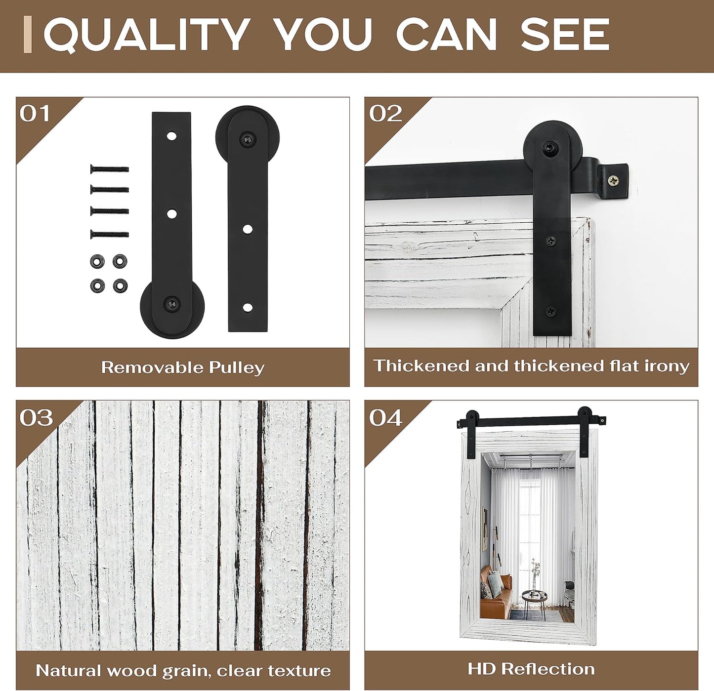 COGOOD Farmhouse Bathroom Mirror - 42 x 29 Rustic Barn Door Style Mirror for Living Room, Entryway, Vanity Wall Decor (White)