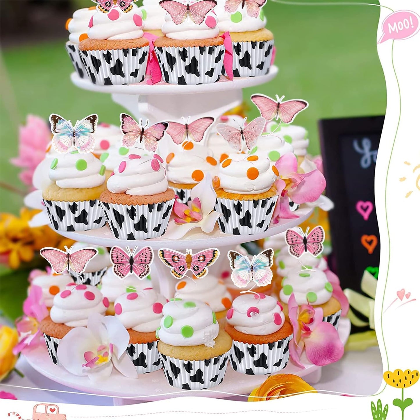 Gyufise 36Pcs Lively Art 3D Butterfly Cupcake Toppers - Pink Decorations for Girls' Birthday, Wedding, Party Cakes