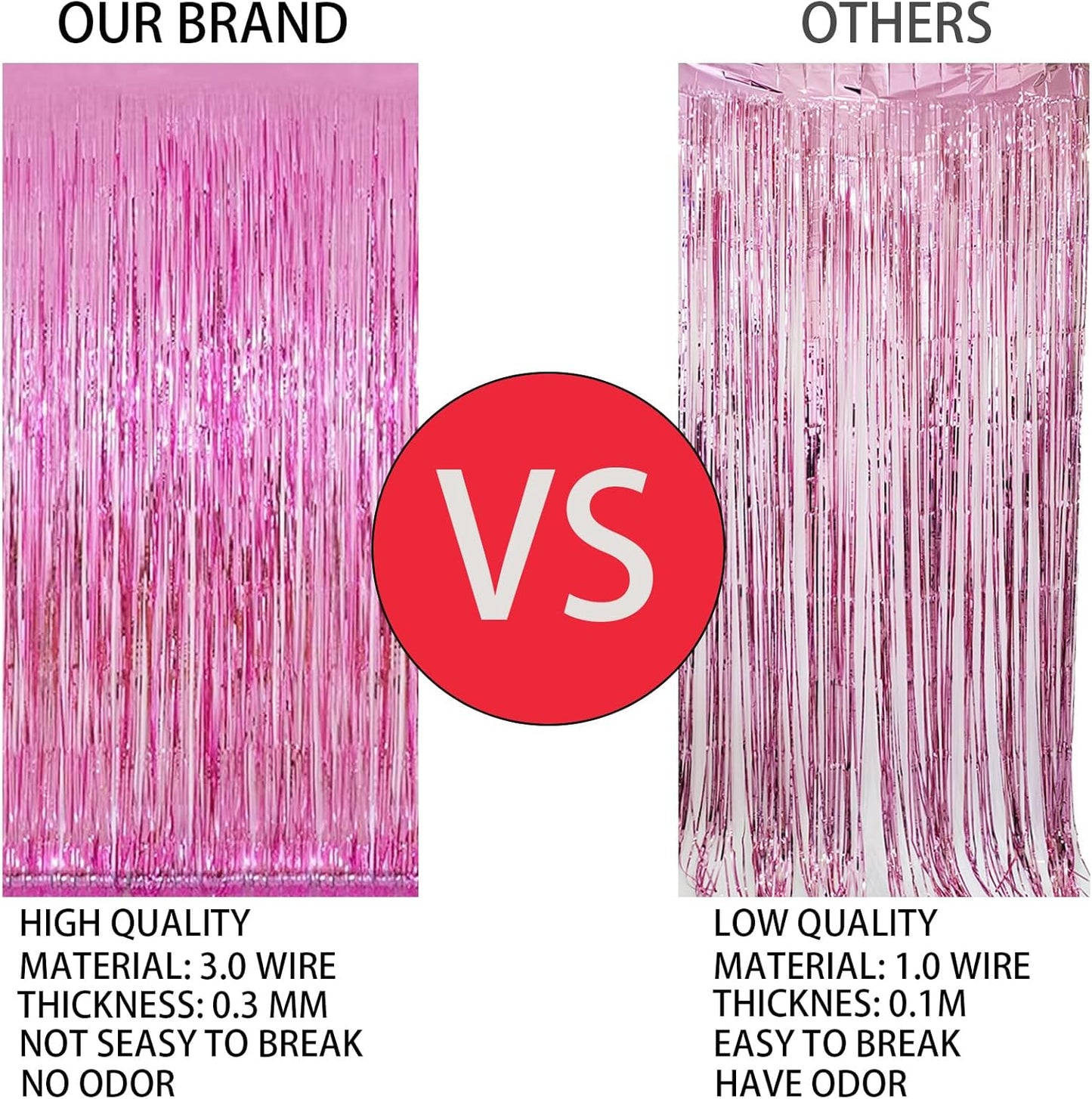 Keyali 3 Pack 3.3 * 8.3 ft Foil Curtain Metallic Tinsel Fringe Curtains Photo Booth Props Backdrop for Birthday Wedding Engagement Baby Shower Christmas Holiday Celebration Partyl,Pink