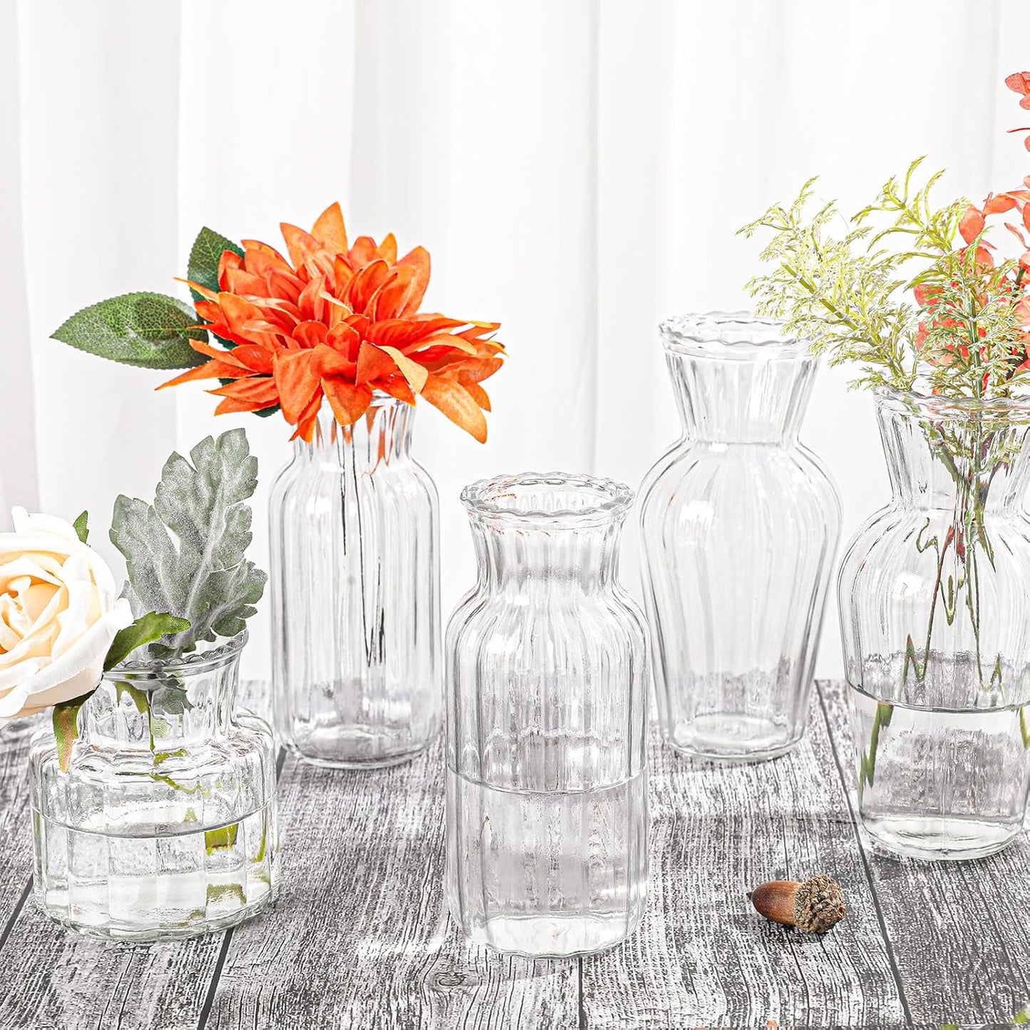 Modern Clear Glass Vase Set - 18Pcs Small Handmade Flower Vases, Decorative Mini Bud Vases for Wedding Reception, Dining Table, and Home Decor - Perfect for Single Stem Flowers