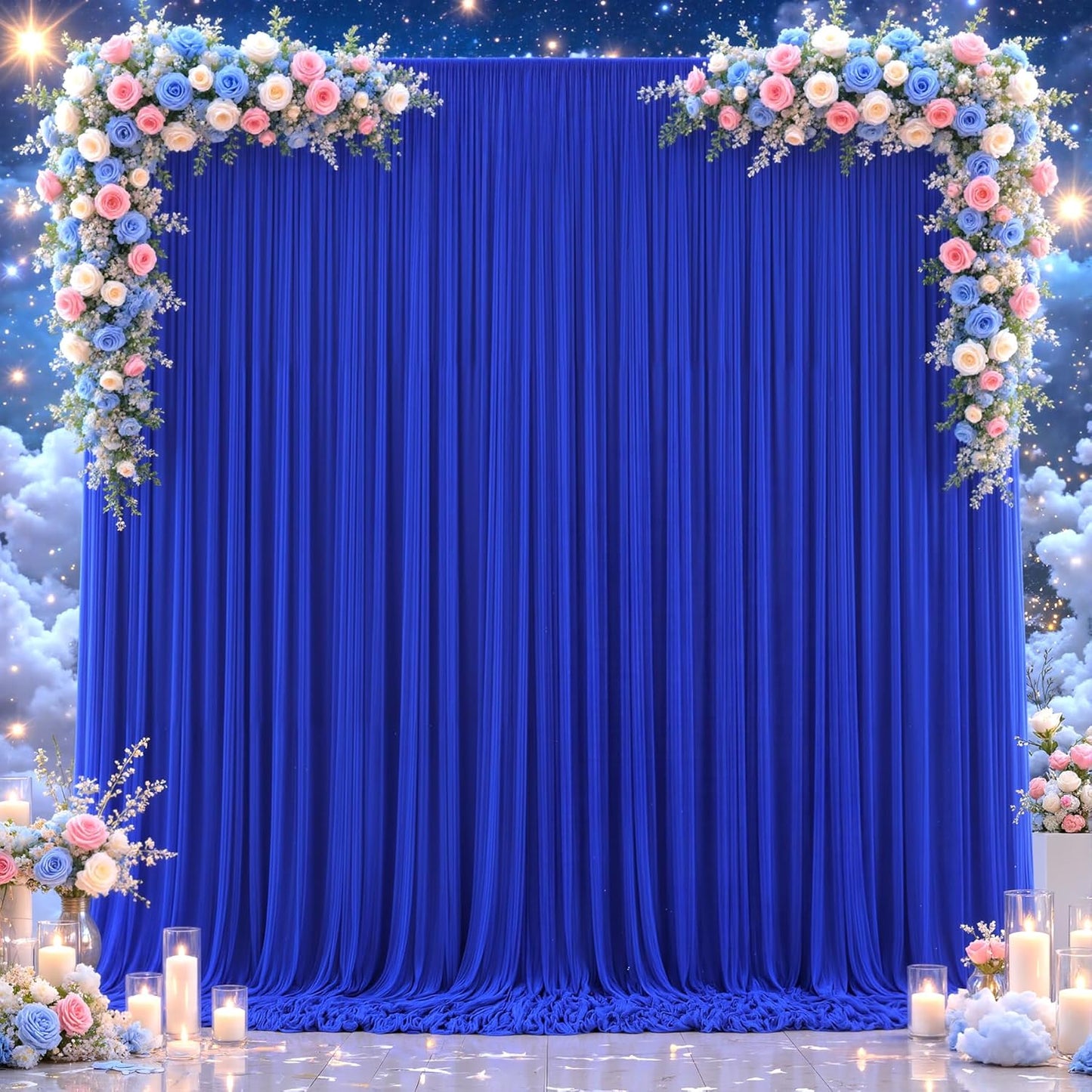 Royal Blue Tulle Backdrop Curtain for Parties Wedding,10ft x 10ft Wrinkle Free Curtain Backdrop,2 Layer Drapes for Backdrop,Polyester Wedding Back Drop for Bridal Shower Birthday Baby Shower