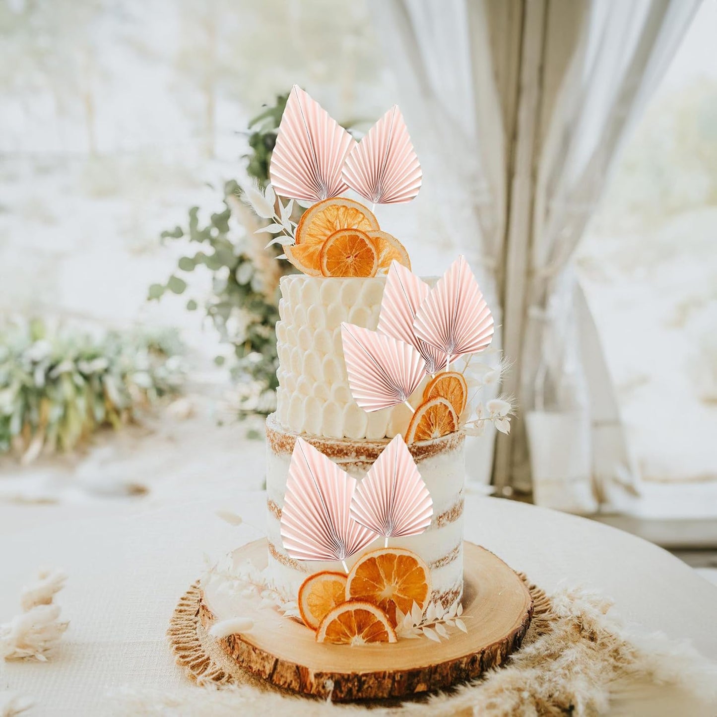 Gyufise 6Pcs Paper Palm Fan Cake Toppers Palm Leaf Fan Cake Topper Palm Spear Leaf Cupcake Toppers Cake Insert Decoration For Cake Decorating Diy Craft Project Home Wedding Party Supplies Pink