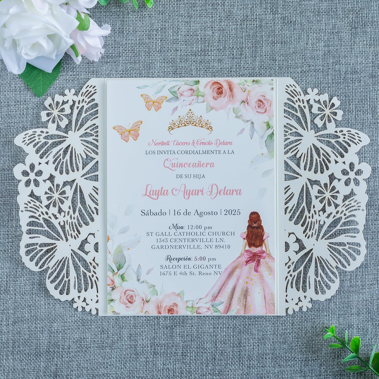 20 PCS 5.12x7.2 Butterfly Quinceanera Invitation, Laser Cut Wedding Invitation Cards with Envelopes for XV Anos Bridal Shower Baby Shower Invite (Rose Gold Glitter)