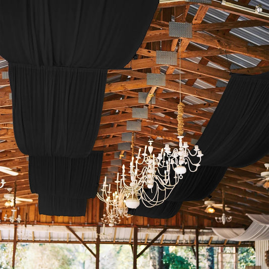 6 Panels Black Ceiling Drapes for Wedding, 5ftx15ft Ceiling Drapes Cheesecloth Sheer Fabric Curtain Wedding Arch Draping Fabric Romantic Ceilings Decorations for Weddings Party Ceremony Stage