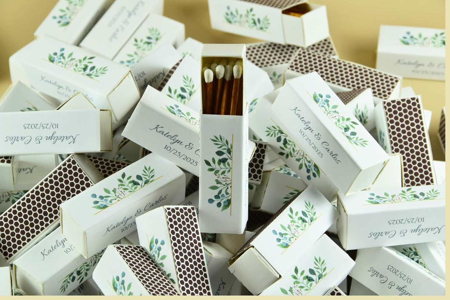 Custom Matchboxes - Set of 10 - Personalized - 2" Inch Long - Colorful Matchsticks - Weddings – Wedding Favor - Matchboxes, Custom Matchbox (2" Matchsticks, Wedding Design #5)