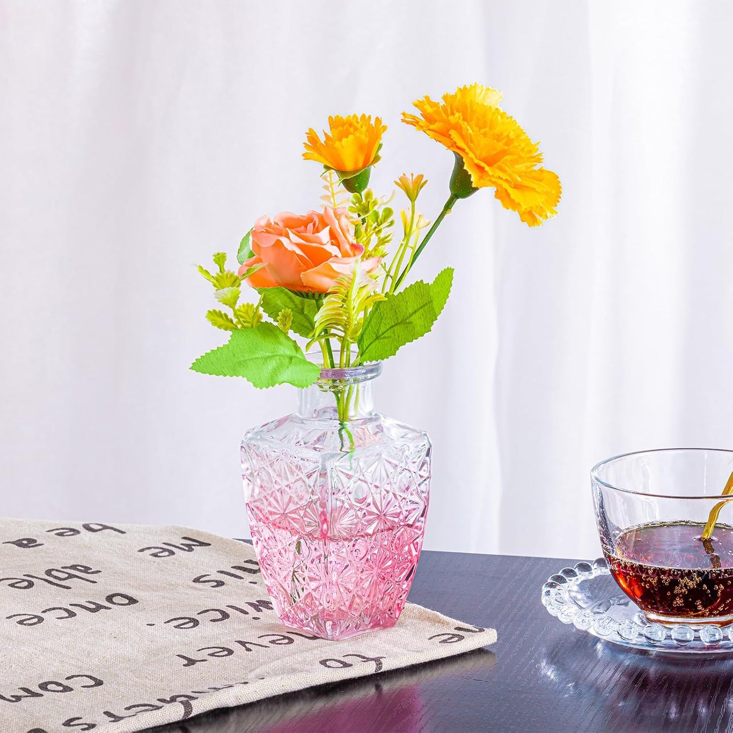 Ollieroo 24Pcs Glass Bud Vases Set, Small Pink Vases in Bulk for Flowers Arrangements, Floral Vintage Rustic Vase for Wedding Party Centerpiece Table Decorations, Entryways, Home