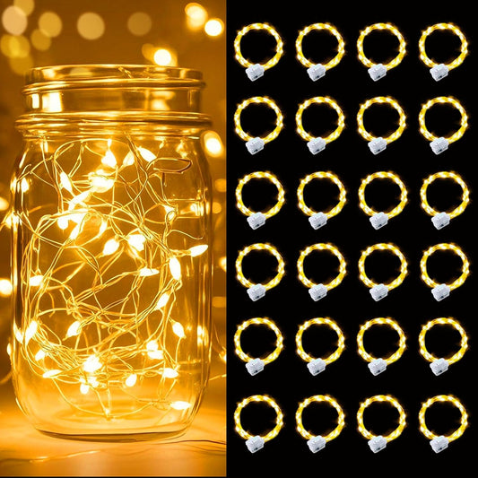 pozzolanas 24 Pack Warm White Battery Operated String Lights - 7ft Waterproof Fairy Lights with 20 LEDs for Home, Mason Jar, Party, Wedding, Halloween, Christmas Decorations