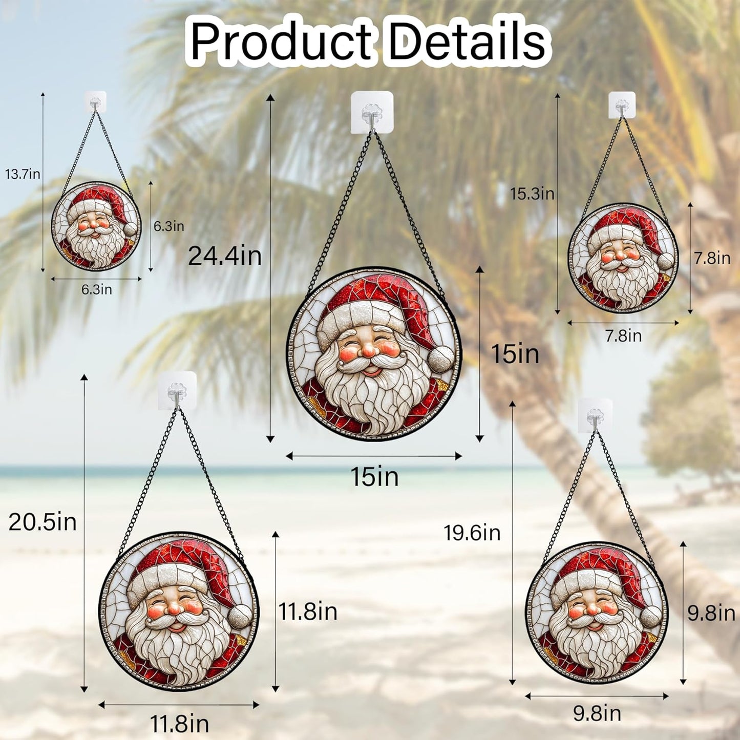 Stained Glass Window Hanging - Red White Santa Claus Suncatcher for Doors Home Christmas Decoration Winter Sun Catcher Thanksgiving New Year Birthday Gifts for Women Men Mom Nana Girl 9.8 in