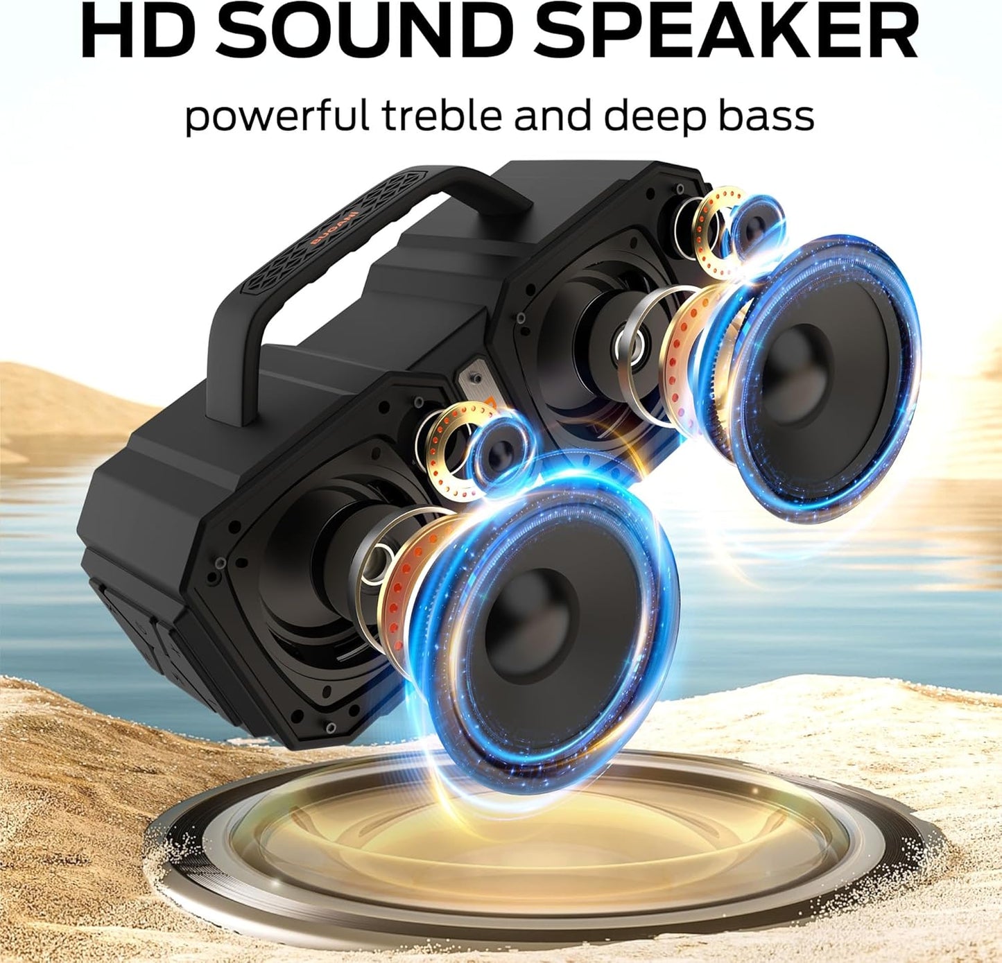 BUGANI Shock Bluetooth Speaker, Portable Bluetooth 5.3, Waterproof Design, 60W High Power Output, Outdoor Speaker, Black (New Model)