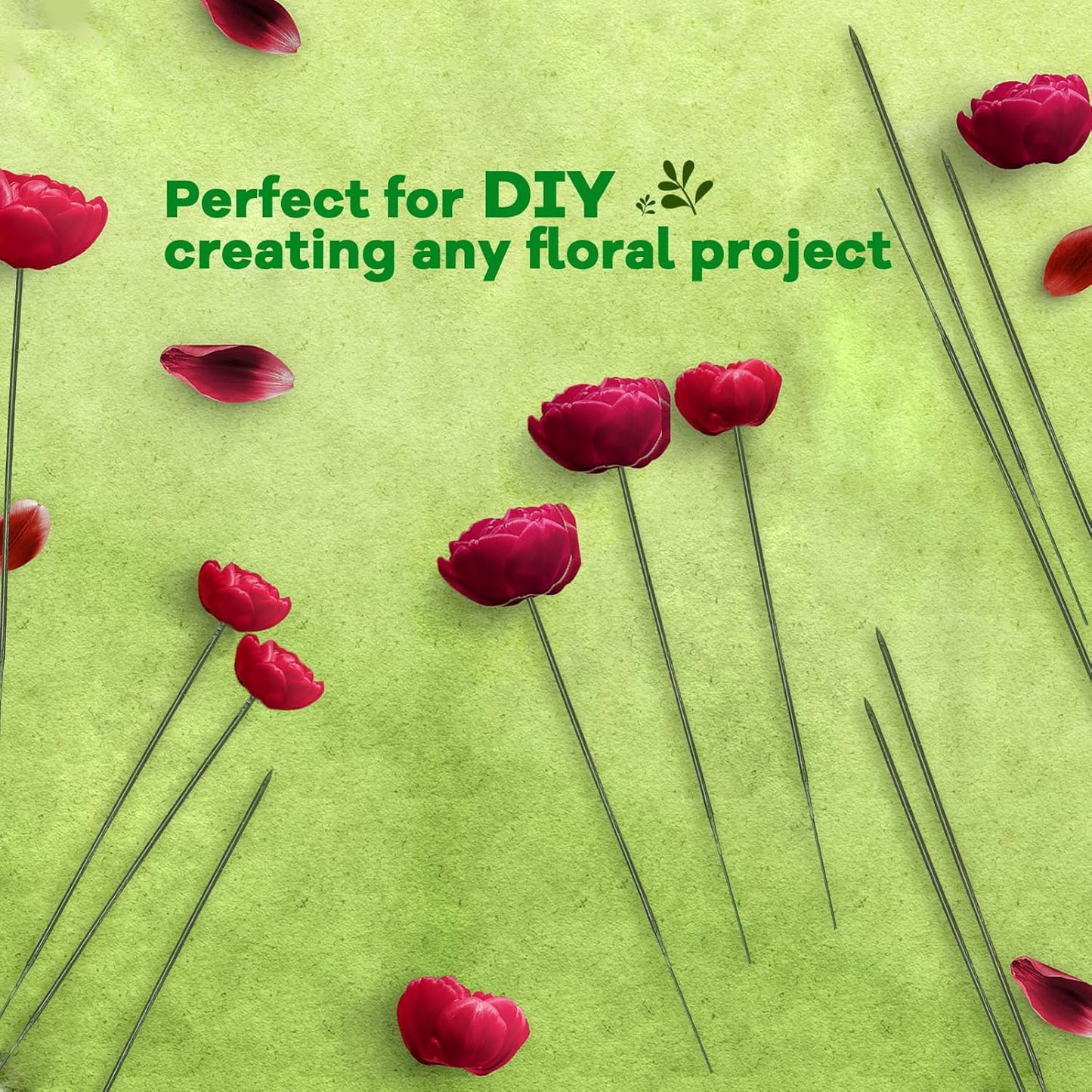 Anjmd 200 Pieces Floral Stem Wire, Artificial Flower Rod, Green Florist Wires for Flower Arrangement Supplies Crafts Bouquet Wreath Making (17CM)