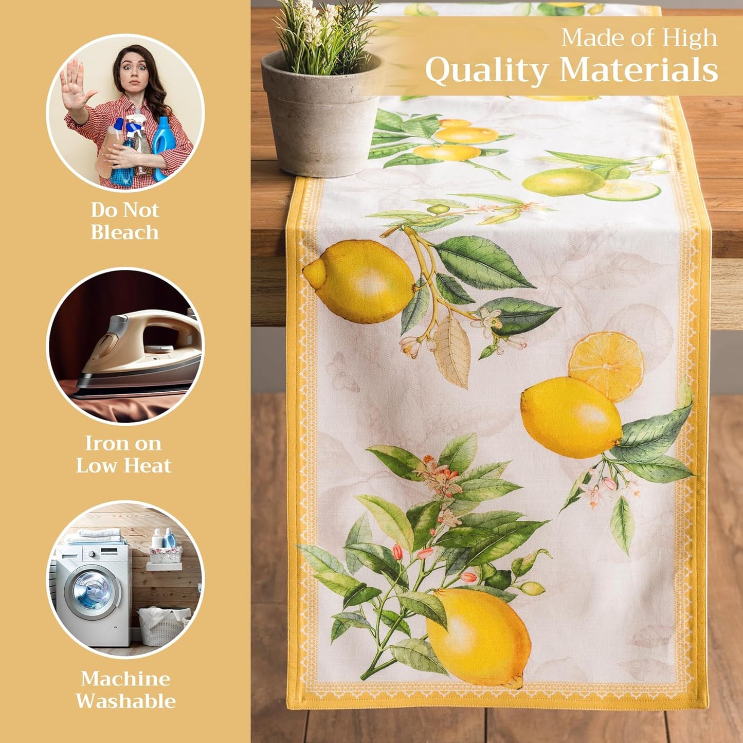 Maison d' Hermine Table Runner 100% Cotton Double Layer Table Runners 108 inches Long Decorative for Home Kitchen Dining Party Wedding Bridal Shower Spring Summer (Limoncello, 14.50" x 108")