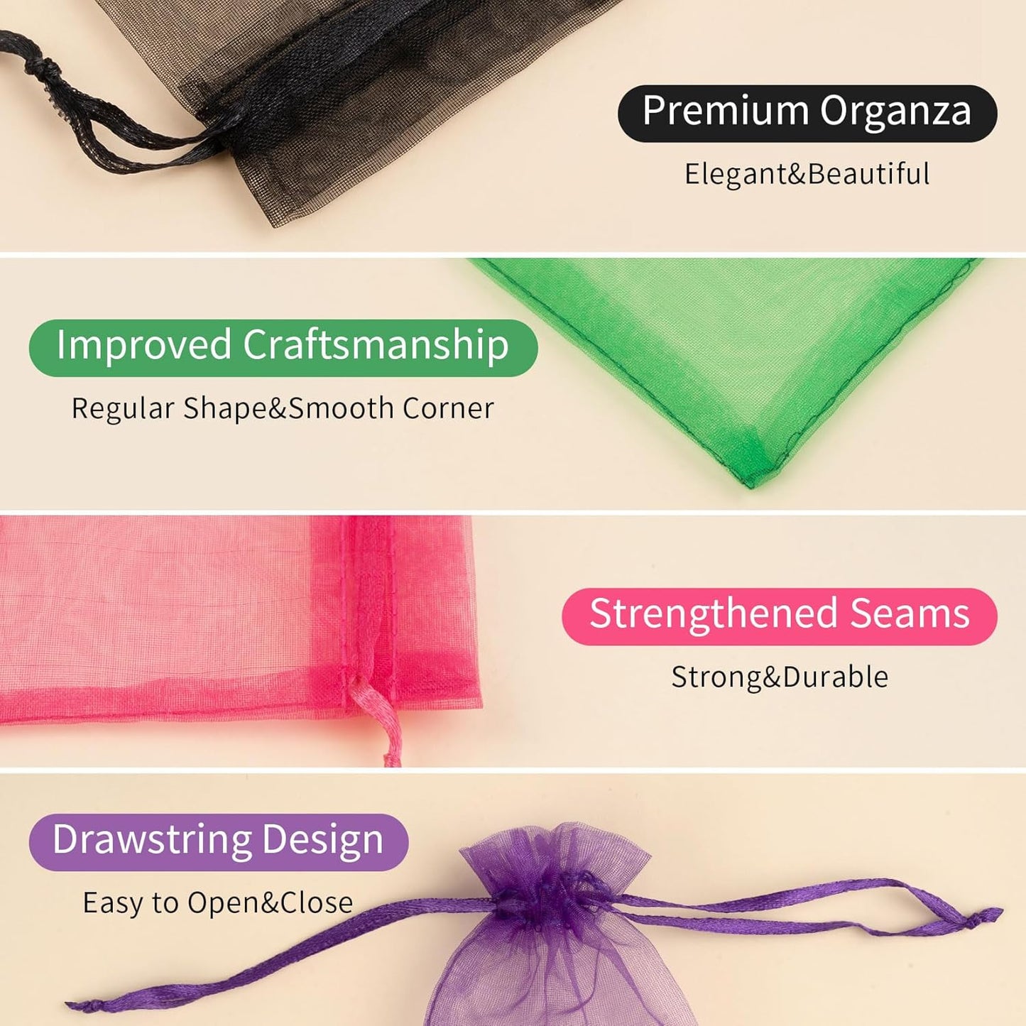 50 Pcs Mixed Color Organza Bags 4x6 Inch, Small Mesh Bags Drawstring Small Gift Bag Pouch Bag for Wedding Party Favor Christmas