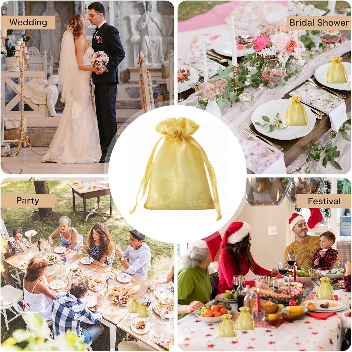 QIANF 20 Pcs Gold Small Organza Bags 4X6 inch for Wedding Favors with Drawstring, Mini Mesh Gift Bags Jewelry Pouch for Candy Bridal Shower Party Favor Baby Shower Christmas