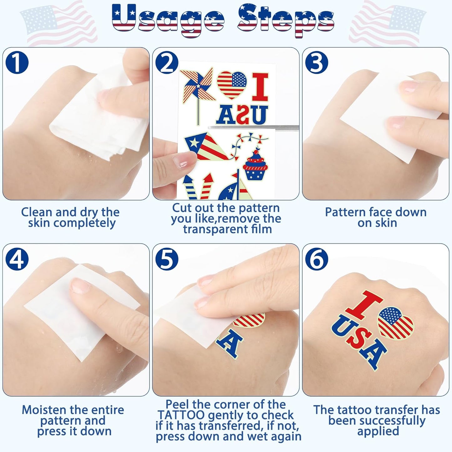 106 Packs 4th of July Decorations, 4th of July Glow in the Dark Tattoos, Multiple Styles Fourth of July Tattoos, Red White and Blue Decor Suitable for Patriotic Accessories Independence Day Supplies