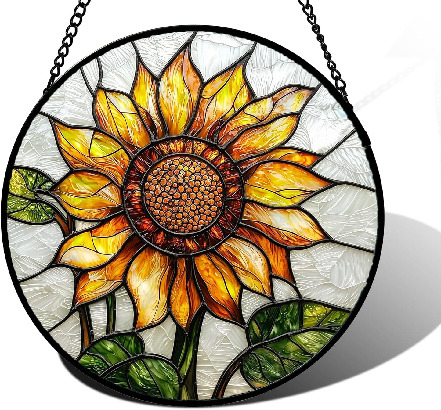 Stained Glass Window Hanging - Sunflower Flower Suncatcher Ready to Hang Window Doors Home Decoration and Christmas, Mother's Day Birthday Gifts for Women, Men, and Mom 11.8x11.8 in