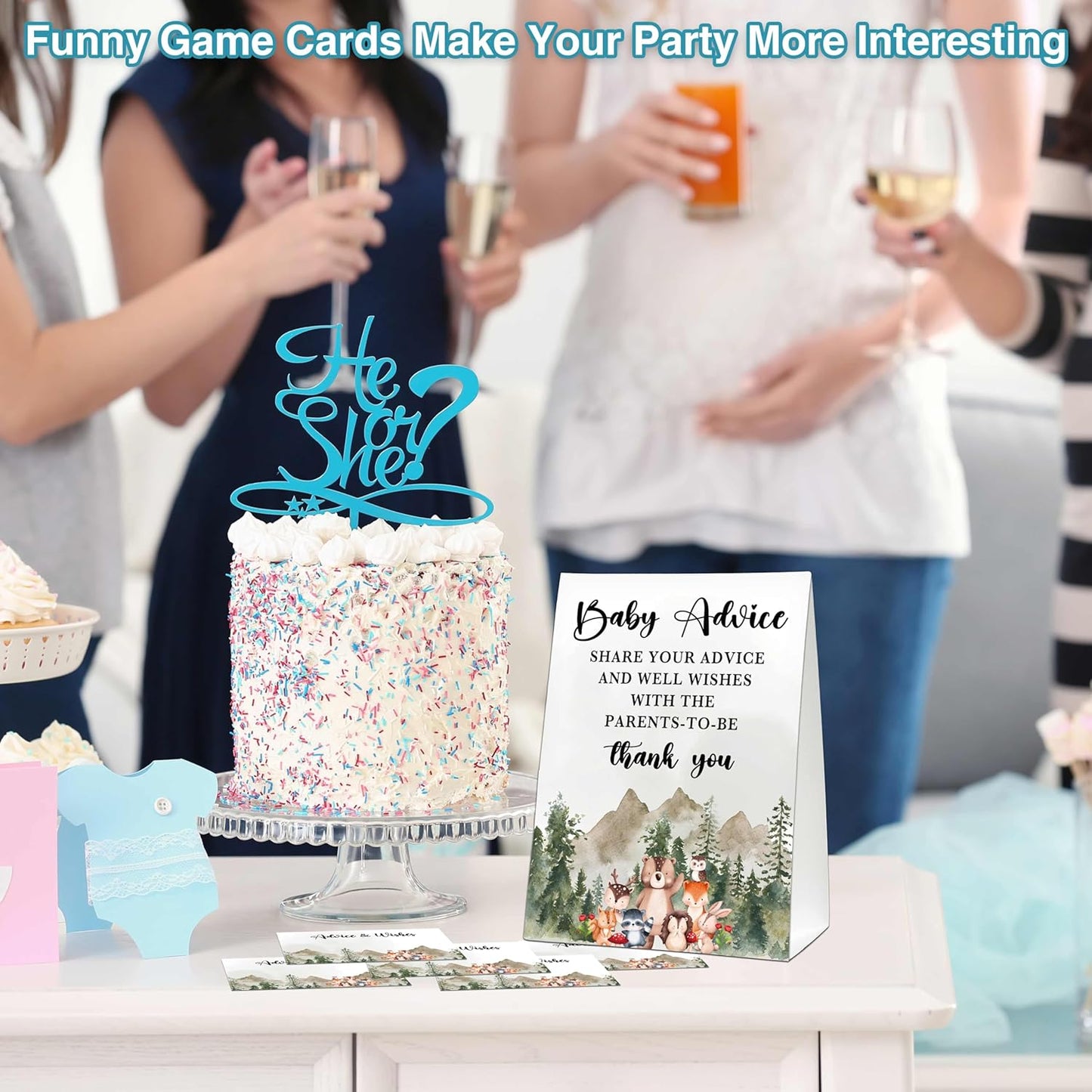 Woodland Baby Shower Game, Jungle Animal Safari 50 Baby Advice Cards with 1 Standing Sign for Gender Neutral Baby Shower - A03