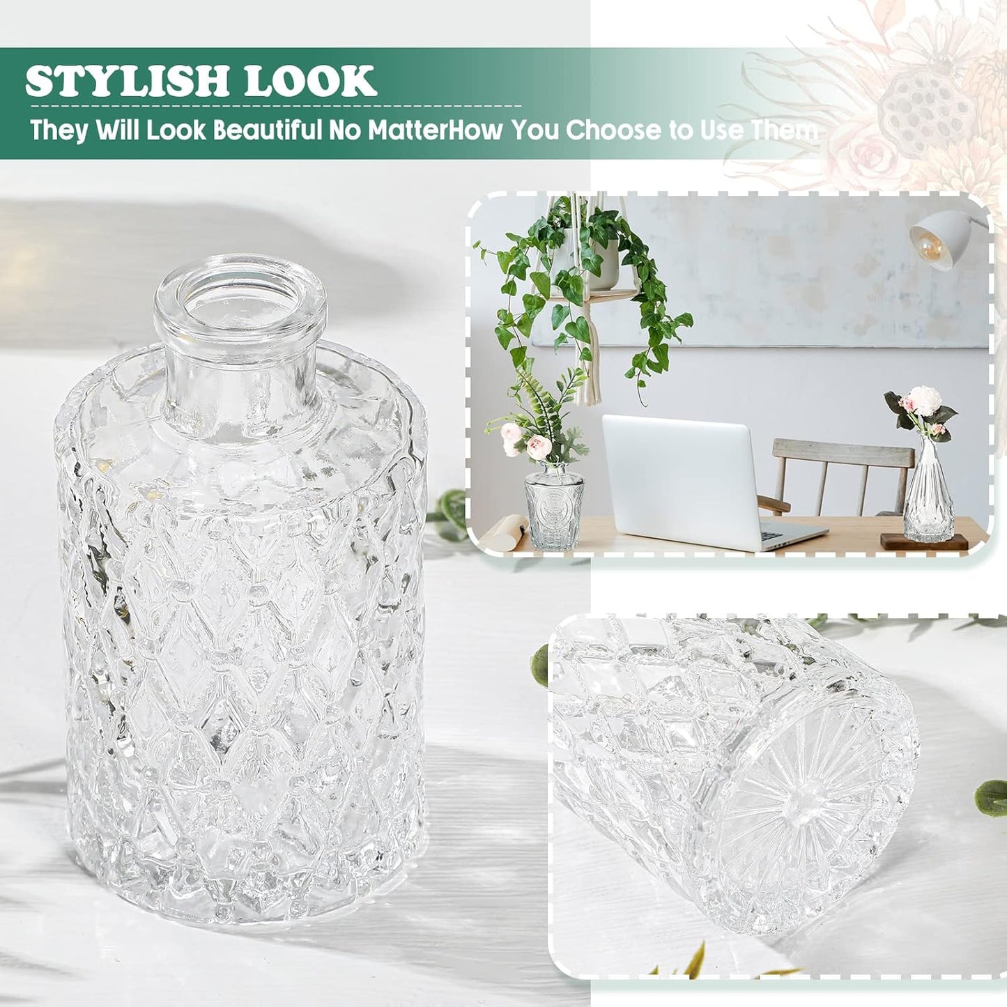 20 Pcs Glass Bud Vase Set Small Vintage Flower Vase in Bulk for Centerpieces Rustic Decorative Glass for Wedding Table Home Christmas Decoration (Clear)