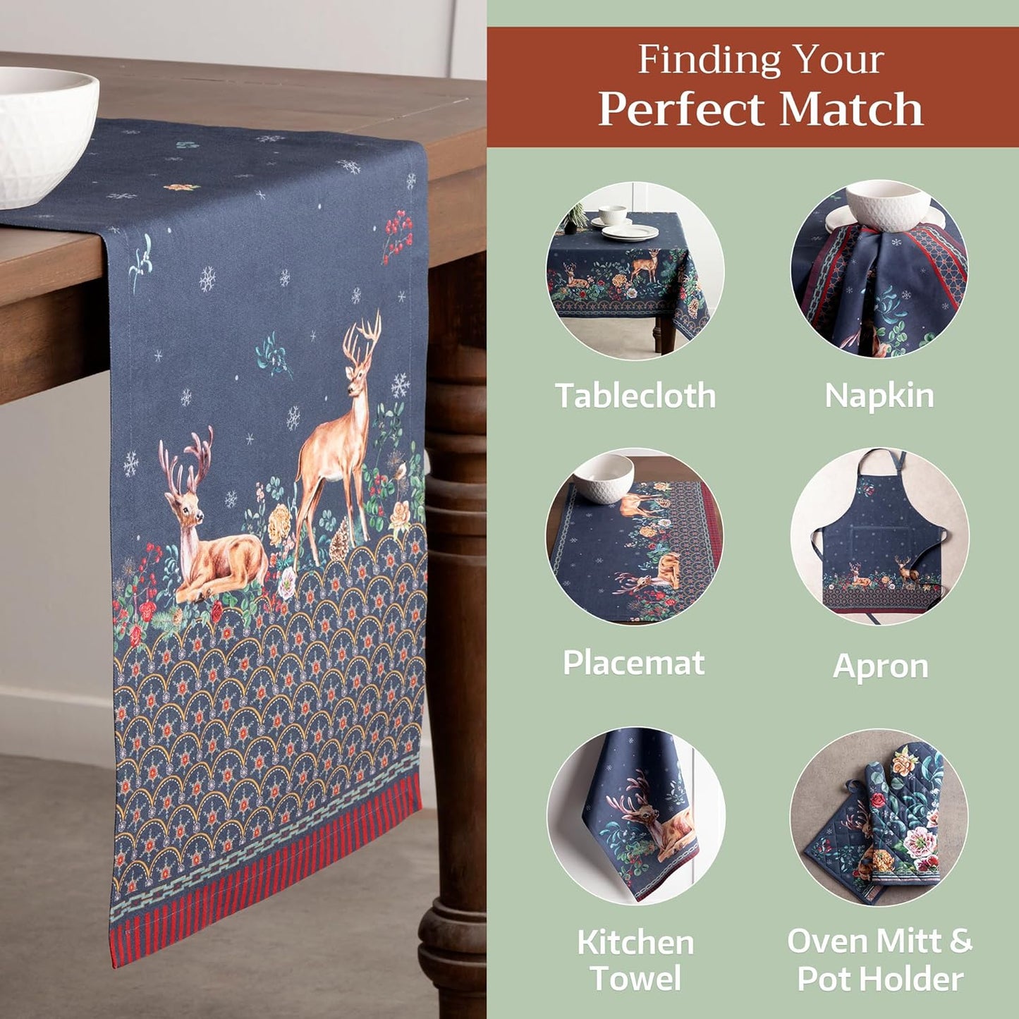 Maison d' Hermine Table Runner 100% Cotton Single Layer Table Runners 108 inches Long for Thanksgiving Christmas Decorations Home Kitchen Dining Party Wedding (Christmas Joy, 14.5" x 108")