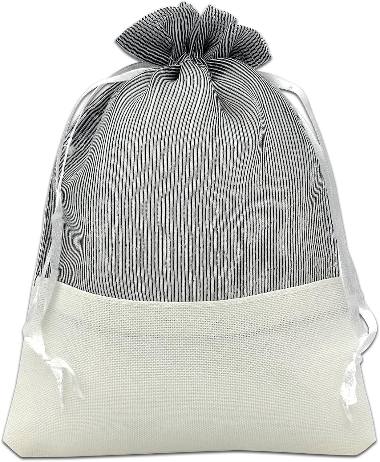 TheDisplayGuys For Your Modern Living 24-Pack Linen & Black Organza Gift Bags with Drawstrings (Medium 5 x 7 1/4) - Party Favors, Samples, Treats Mesh Pouches