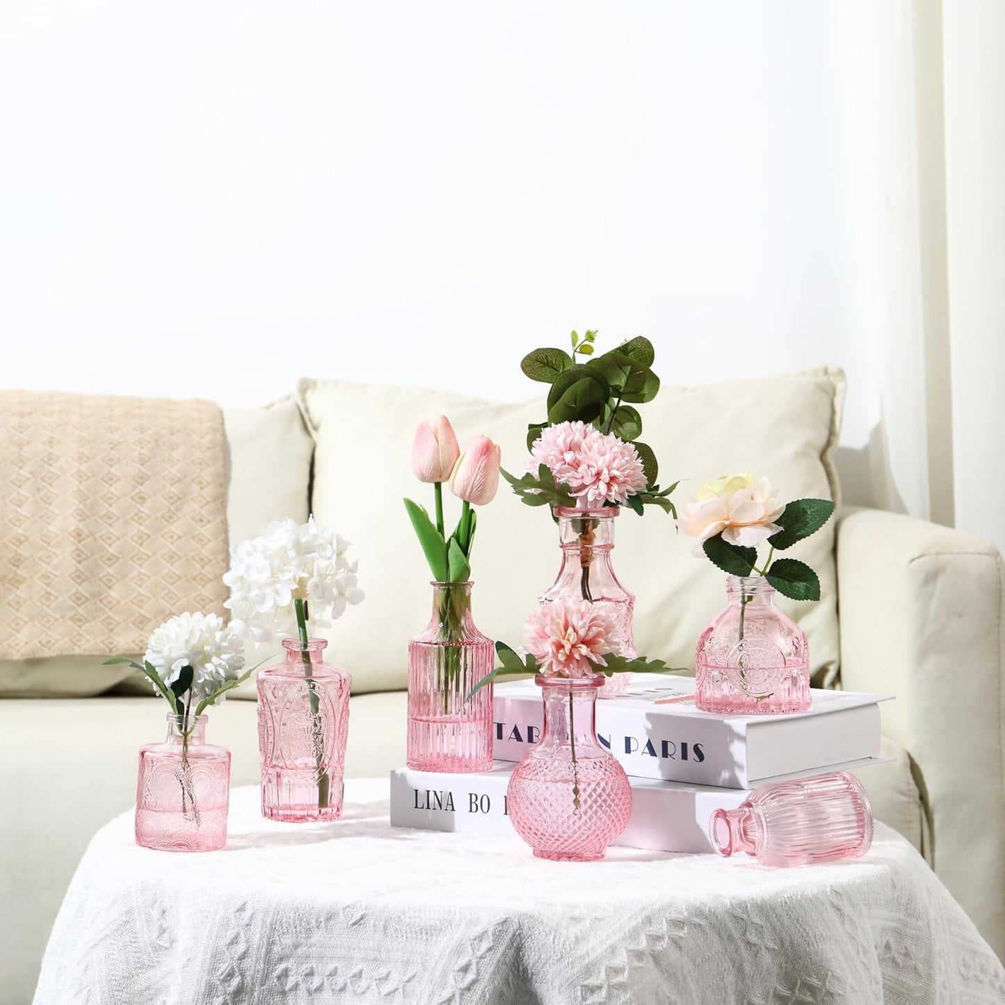 Bud Vases in Bulk 50, Glass Vases for Centerpieces, Small Vases for Flowers, Small Flower Vase for Centerpieces, Mini Vintage Vase, Pink Bud Vases for Wedding Table Decor