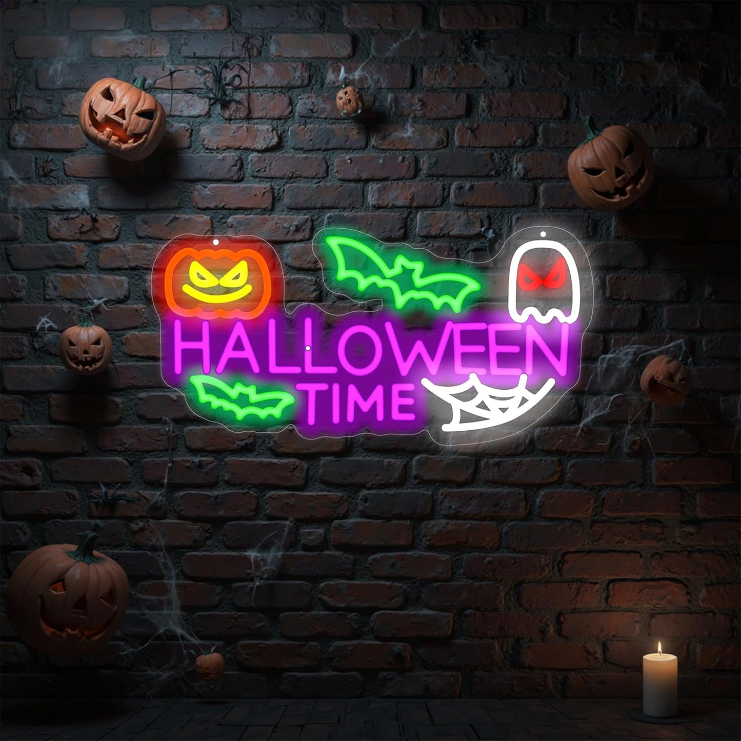 Halloween Time Neon Sign Ghost Decor Sign Spooky Neon Sign, Halloween Hanging Neon Light for Bat Pumpkin Neon Light for Bar Man Cave Horror Party Game Room Man Cave Horror Party Game Room