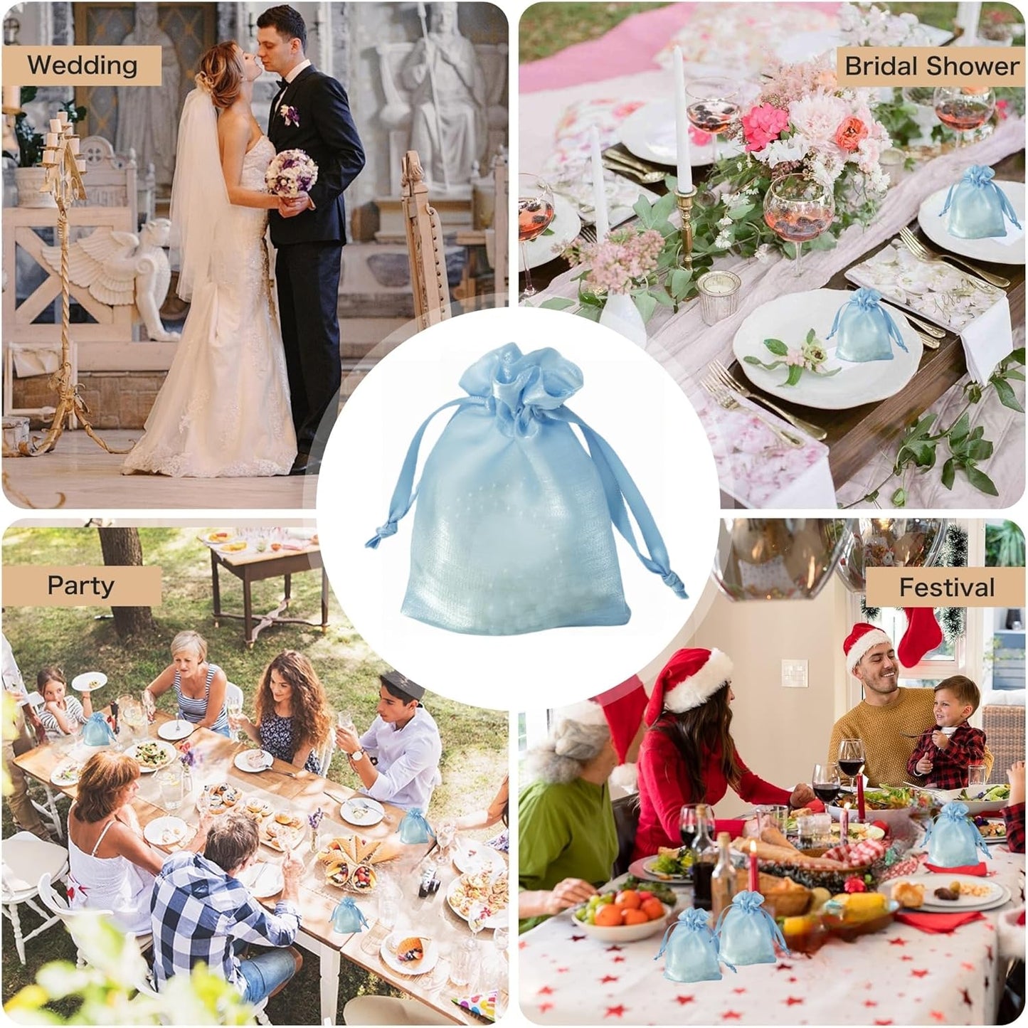 QIANF 20 Pcs Blue Small Organza Bags 3X4 inch for Wedding Favors with Drawstring, Mini Mesh Gift Bags Jewelry Pouch for Candy Bridal Shower Party Favor Baby Shower Christmas