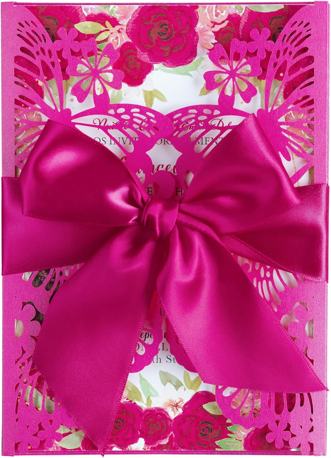 20 PCS 5.12x7.2 Butterfly Quinceanera Invitation, Laser Cut Wedding Invitation Cards with Envelopes for XV Anos Bridal Shower Baby Shower Invite (Fuchsia)