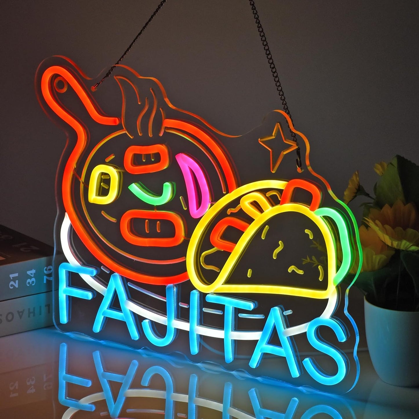 CNBEYOUNG Fajitas Neon Sign, Neon Lights Hanging Wall Art Decoration for Mexican Restaurant Shop Bar Lounge Cafe Kitchen Party Home Decor, USB Powered Ultra Bright Dimmable,15.75x 11.8inches