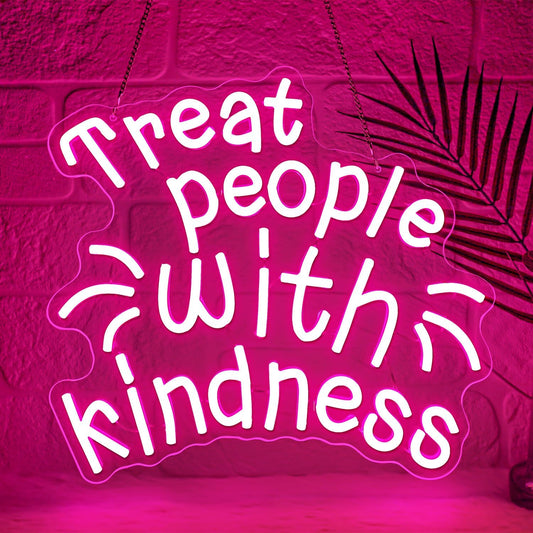 Treat People with Kindness Neon Sign,Pink Led Neon Signs for Wall Decor,Dimmable Inspiring Letter Neon Lights USB Be Kind Light Up Signs for Bedroom Classroom Kids Room,Gift for Boys Girls