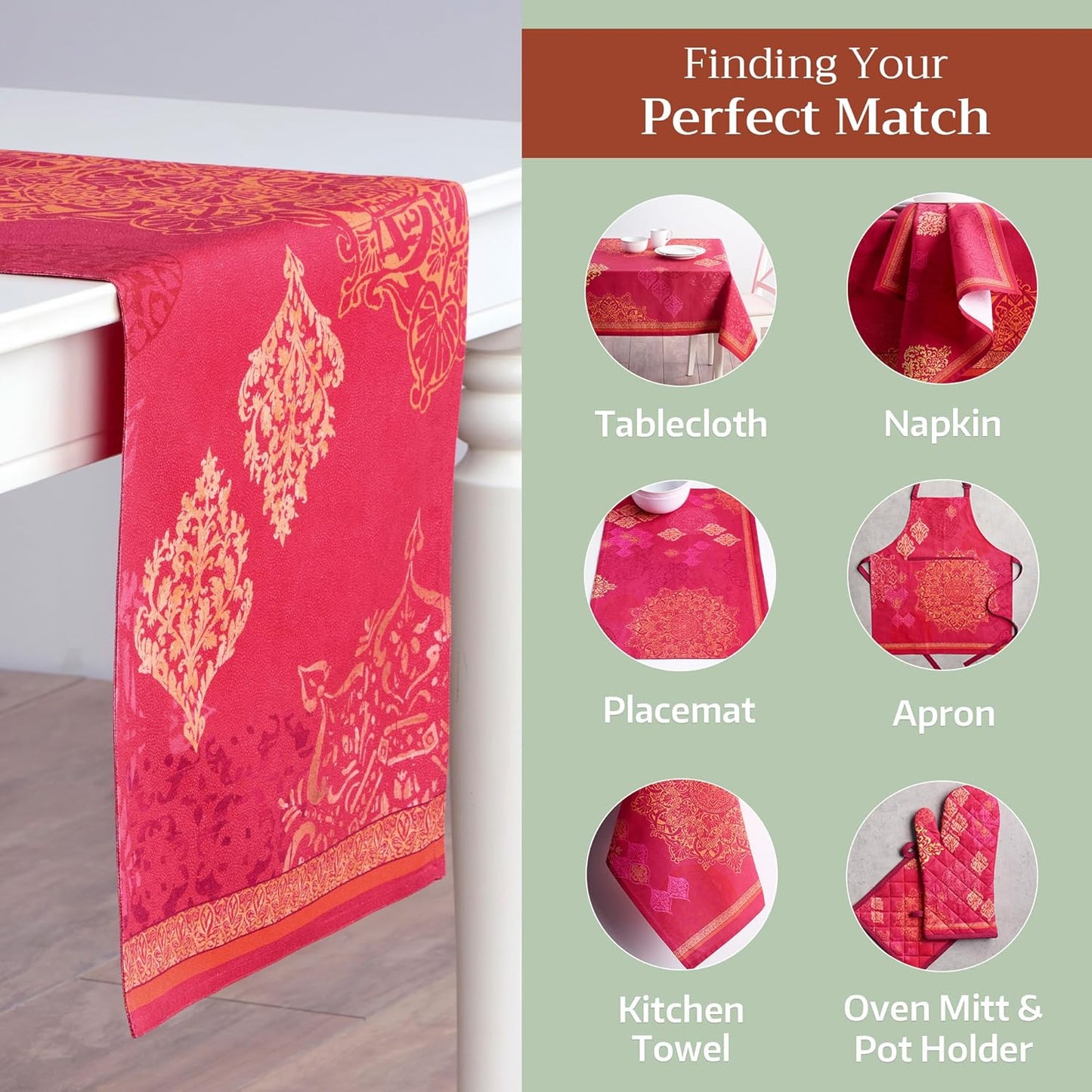 Maison d' Hermine Table Runner 100% Cotton Single Layer Table Runners 108 inches Long for Thanksgiving Christmas Decorations Home Kitchen Dining Party Wedding (Versailles, 14.5" x 108")