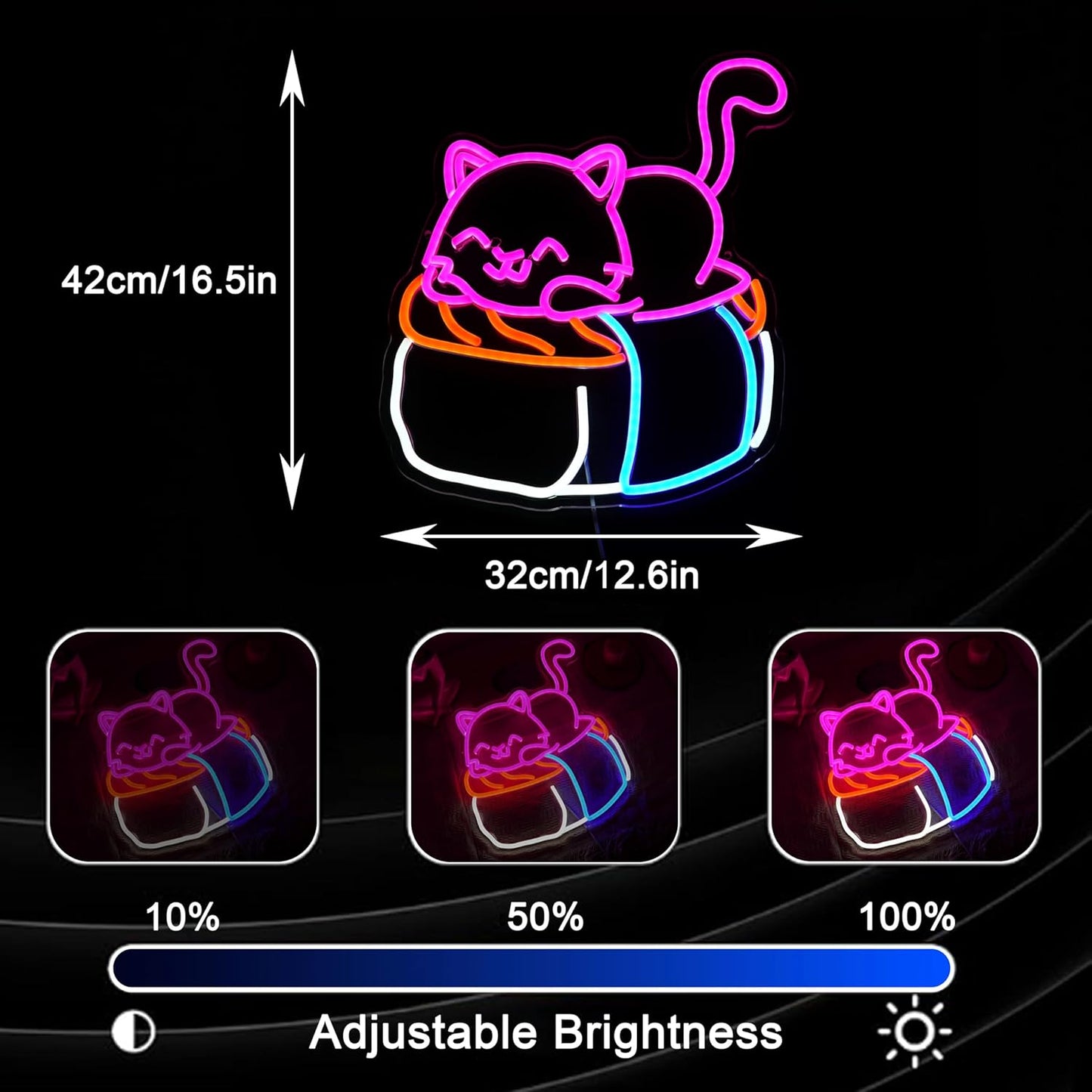 Sushi Cat Neon Sign Delicious Japanese Sushi LED Light Sign for Wall Decor Dimmable Cute Cat Neon Light for Sushi Shop Japanese Restaurant Kitchen Supermarket Cafe Bar home Party Girl Boy