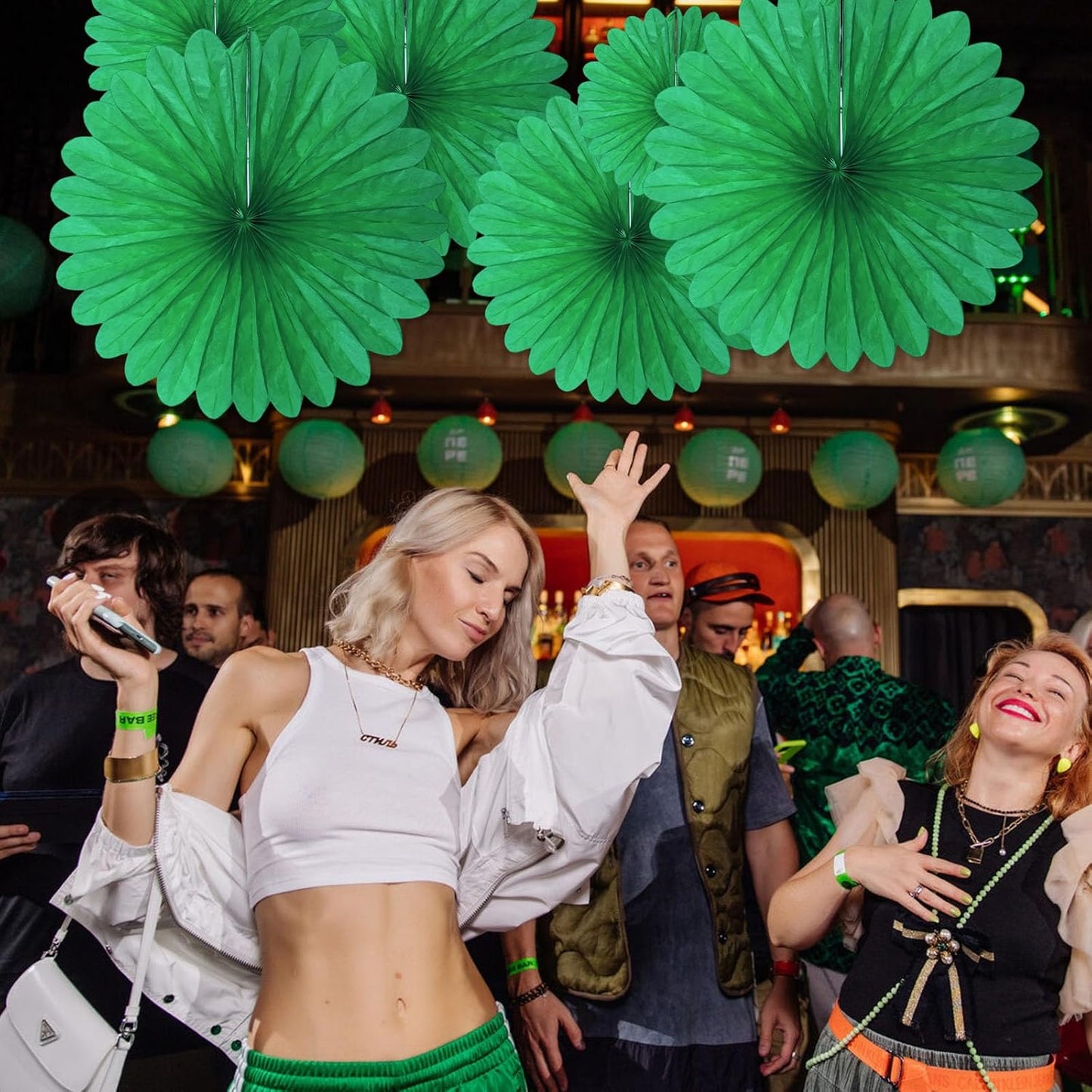 20 Pcs Green Hanging Paper Fan, Round Paper Fans Decorations Set for Weddings, Birthdays, Engagement, Bridal Shower, Baby Shower Event, Graduation, Party Supplies Decor